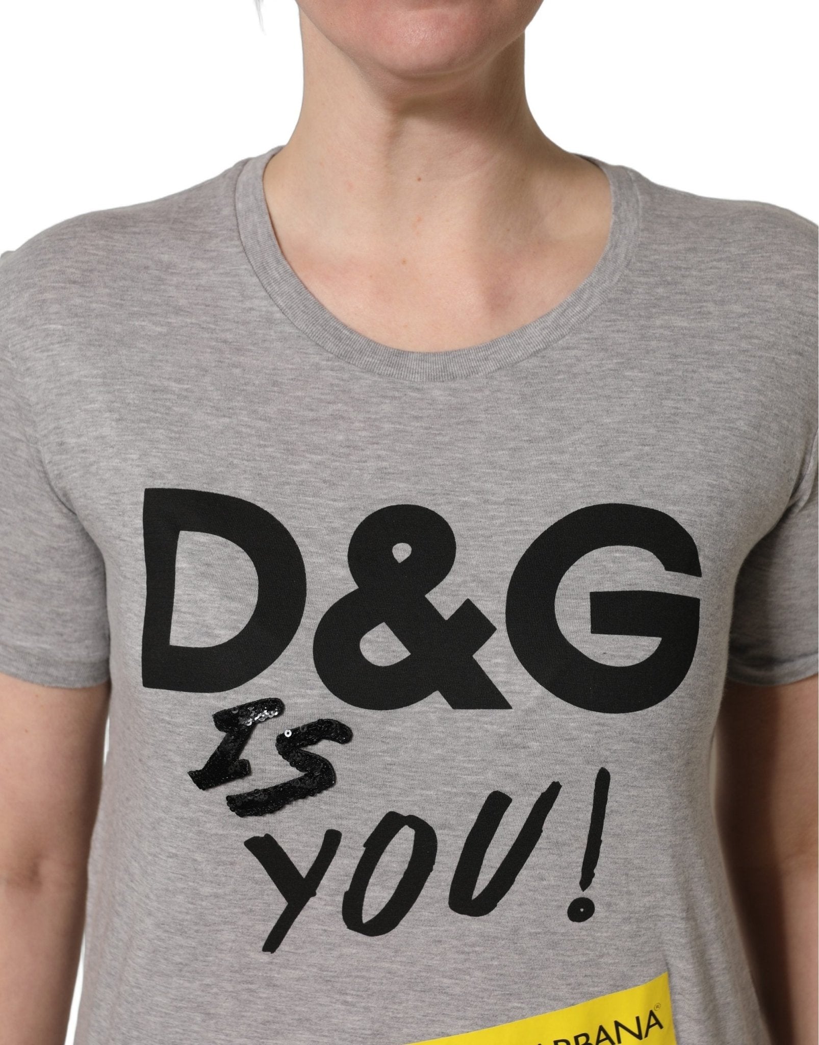 Dolce & Gabbana Gray Cotton Logo Printed Crew Neck T-shirt - GET THE BRAND