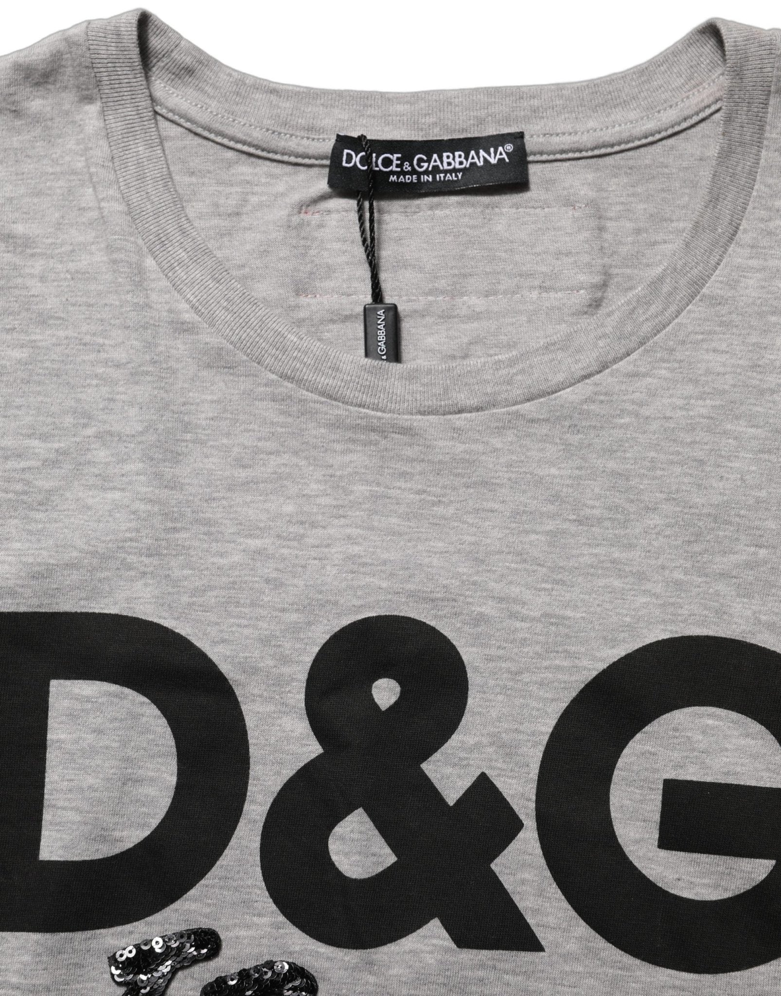 Dolce & Gabbana Gray Cotton Logo Printed Crew Neck T-shirt - GET THE BRAND
