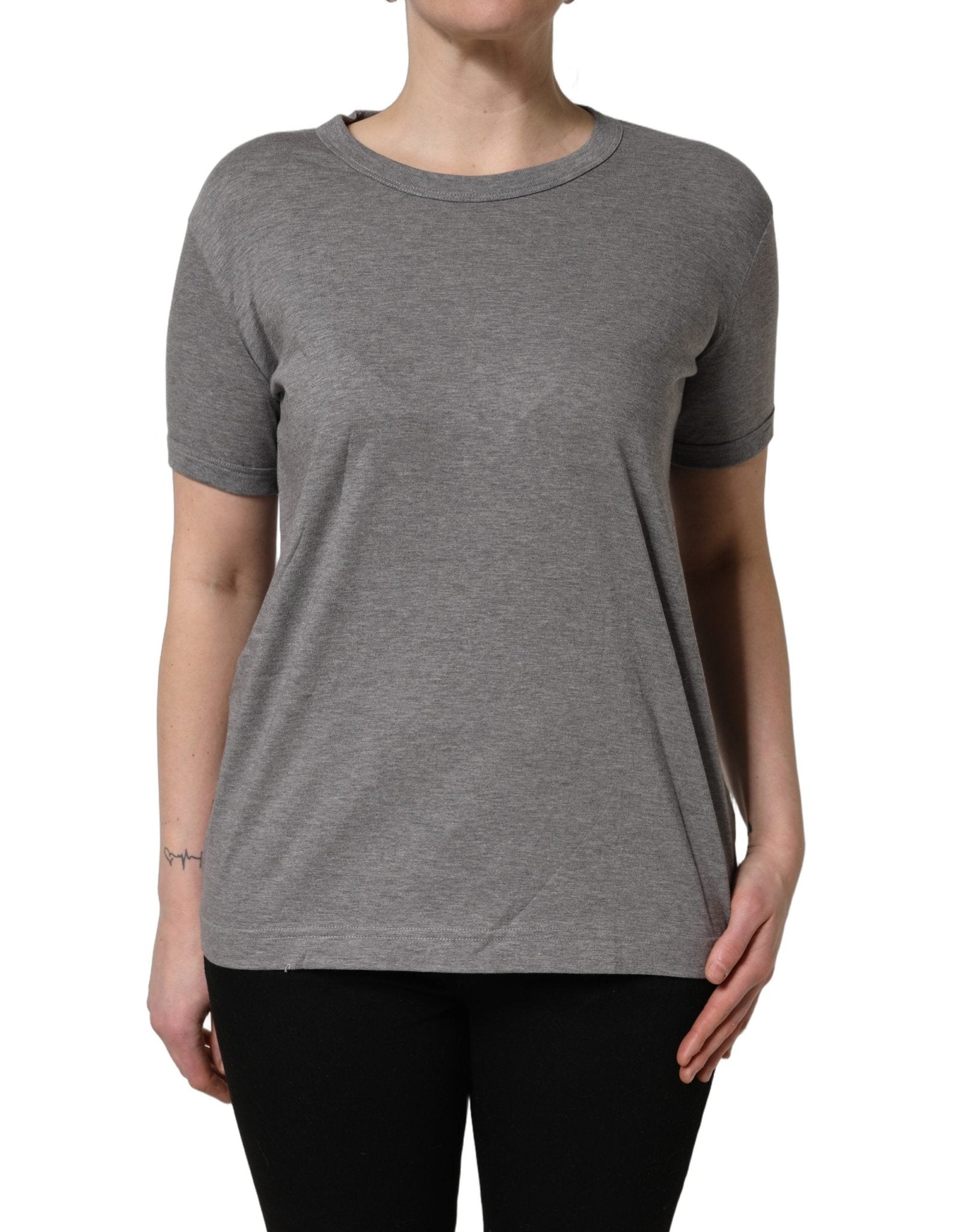 Dolce & Gabbana Grey Cotton Short Sleeves Crew Neck T-shirt - GET THE BRAND