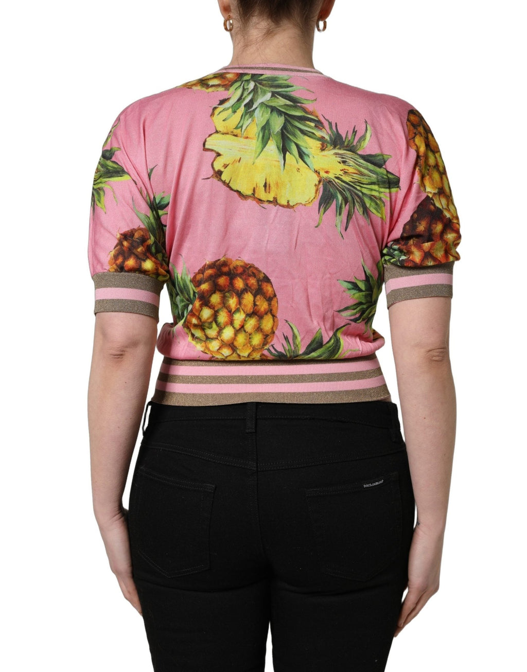Dolce & Gabbana Pink Pineapple Vneck Short Sleeve Cropped Top - GET THE BRAND