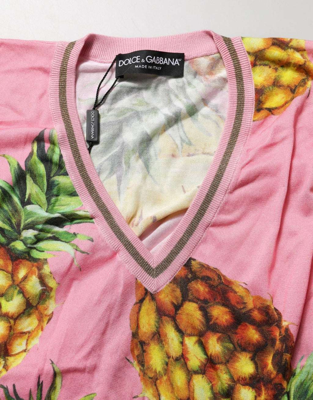 Dolce & Gabbana Pink Pineapple Vneck Short Sleeve Cropped Top - GET THE BRAND