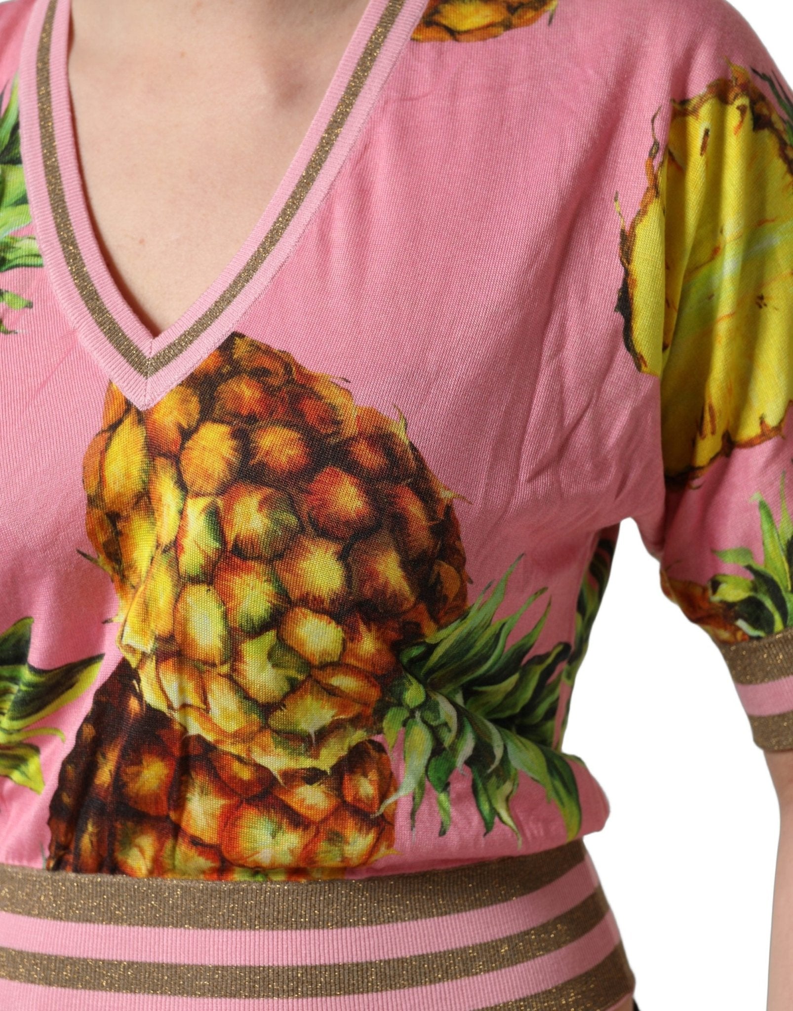 Dolce & Gabbana Pink Pineapple Vneck Short Sleeve Cropped Top - GET THE BRAND