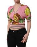 Dolce & Gabbana Pink Pineapple Vneck Short Sleeve Cropped Top - GET THE BRAND