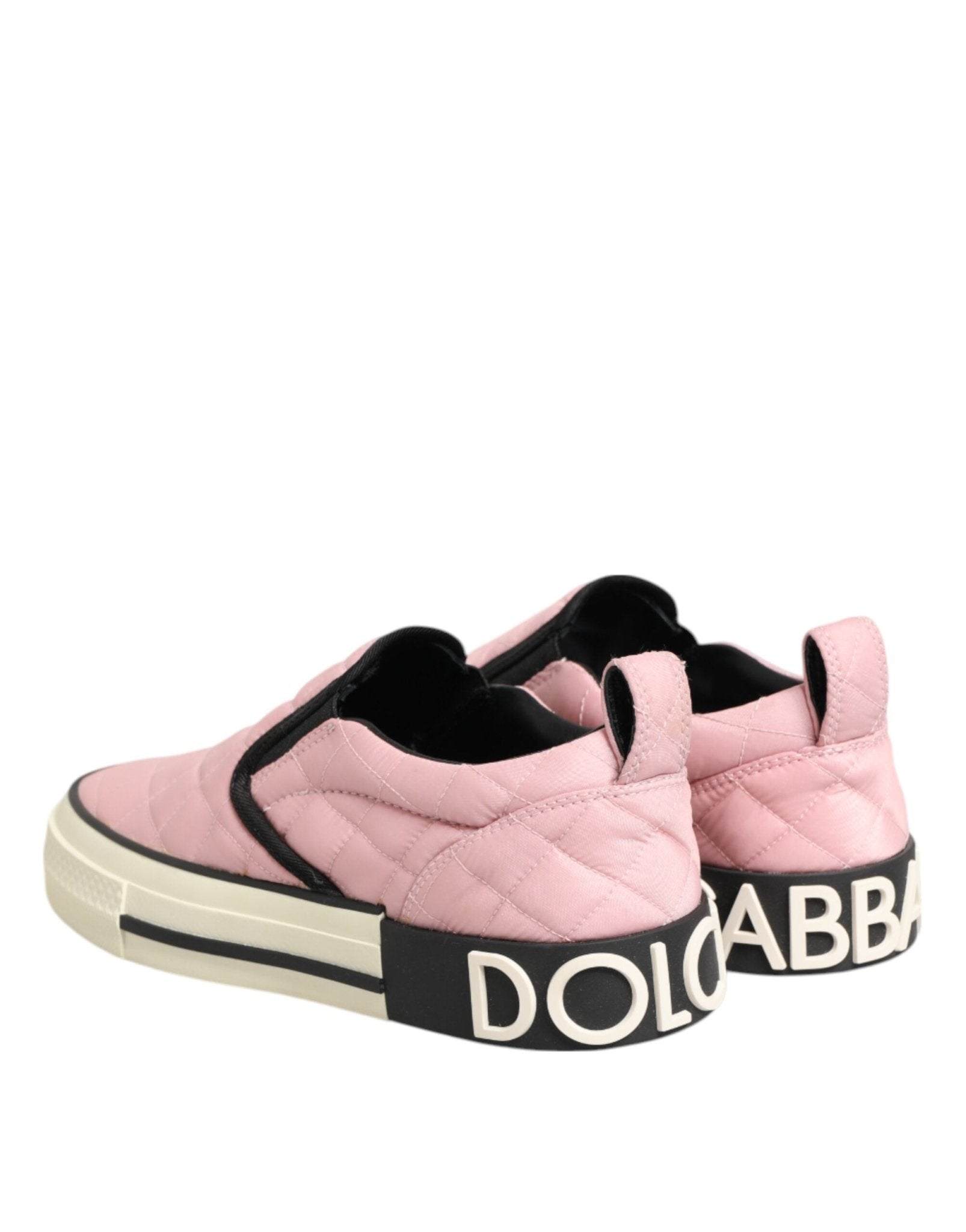 Dolce & Gabbana Pink Quilted Nylon Slip-On Sneaker Shoes - GET THE BRAND