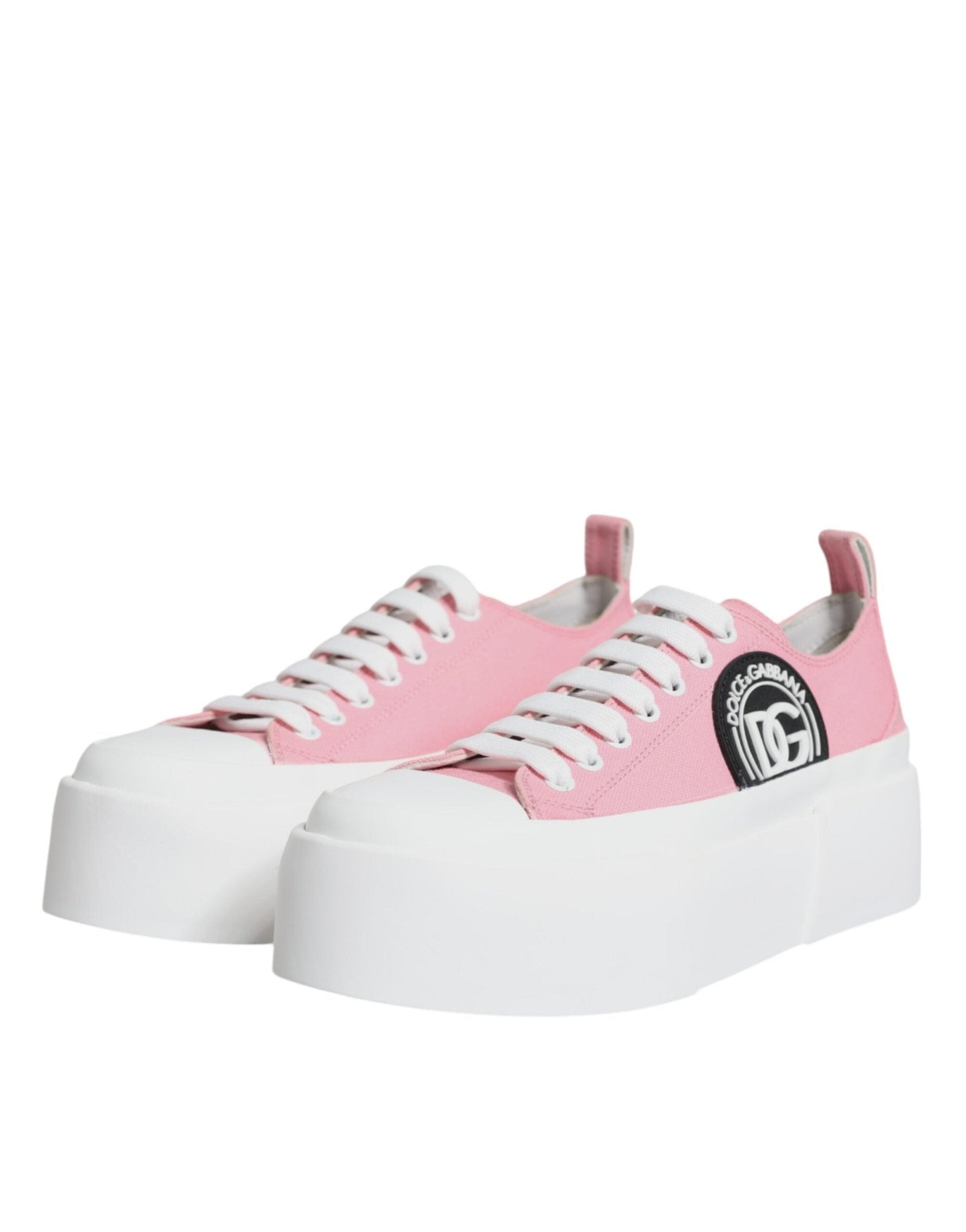 Dolce & Gabbana Pink White Canvas Logo Low Top Sneakers Shoes - GET THE BRAND