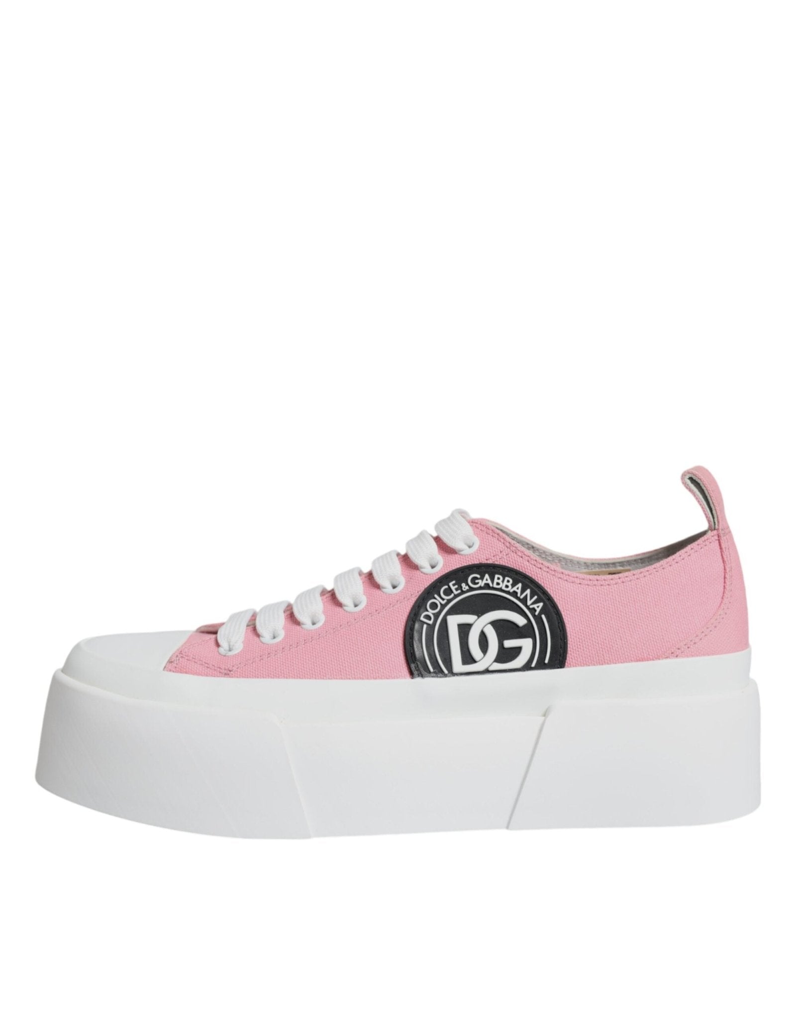 Dolce & Gabbana Pink White Canvas Logo Low Top Sneakers Shoes - GET THE BRAND