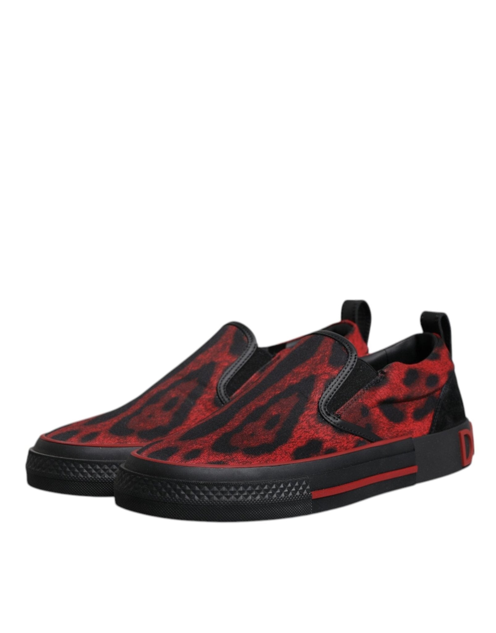 Dolce & Gabbana Red Black Leopard Cotton Men Low Top Sneakers Shoes - GET THE BRAND