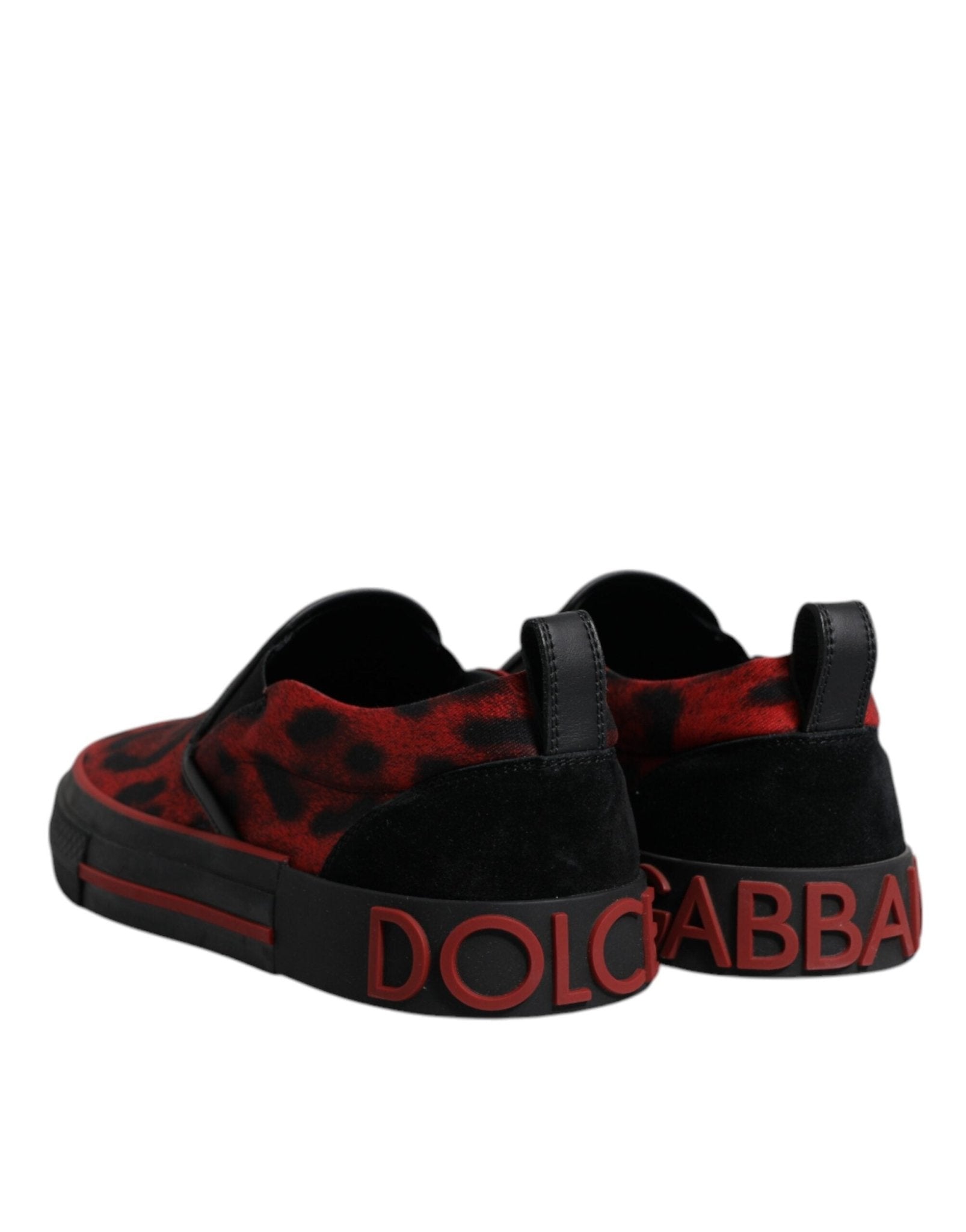 Dolce & Gabbana Red Black Leopard Cotton Men Low Top Sneakers Shoes - GET THE BRAND