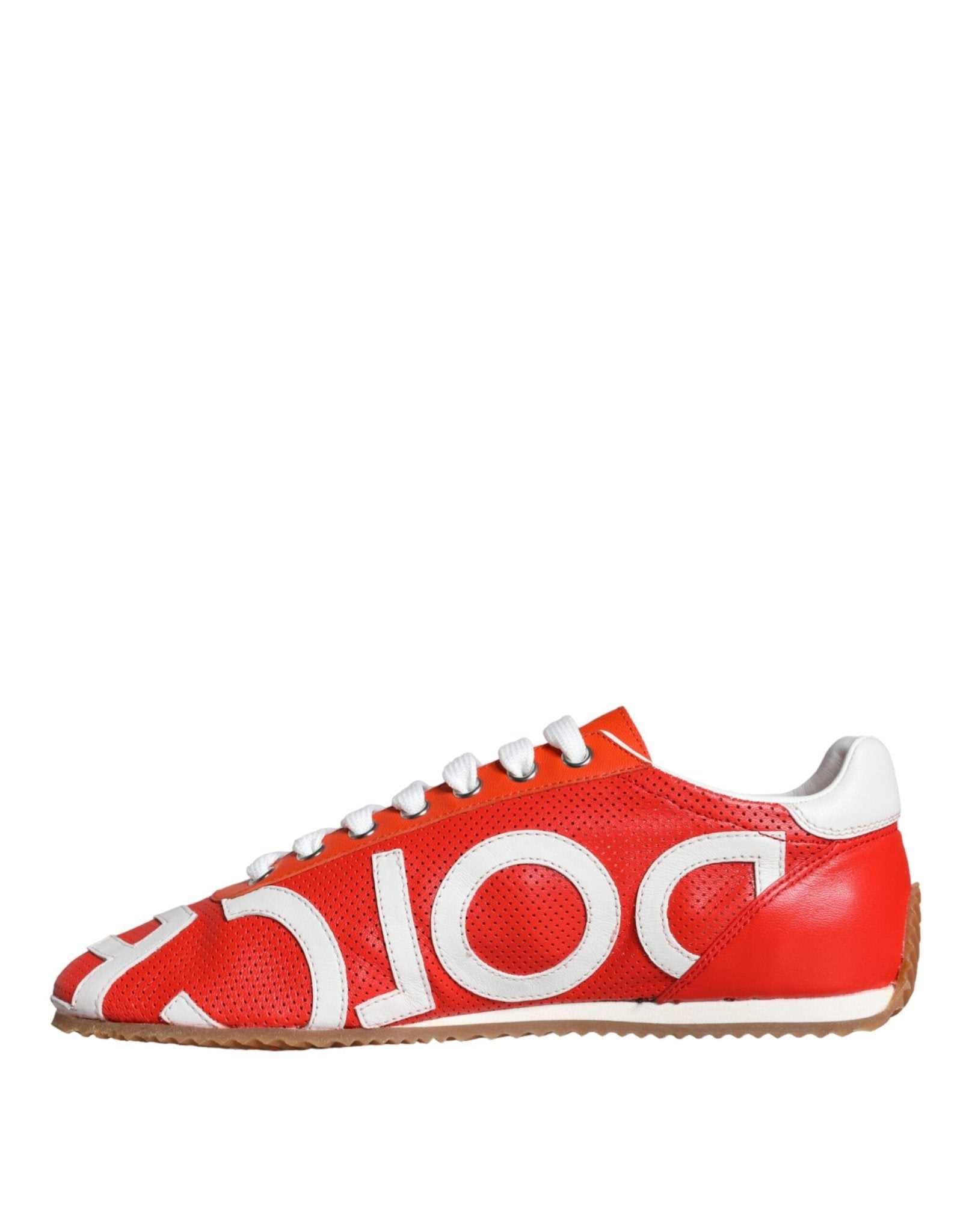 Dolce & Gabbana Red White Leather Logo Casual Sneakers Shoes - GET THE BRAND