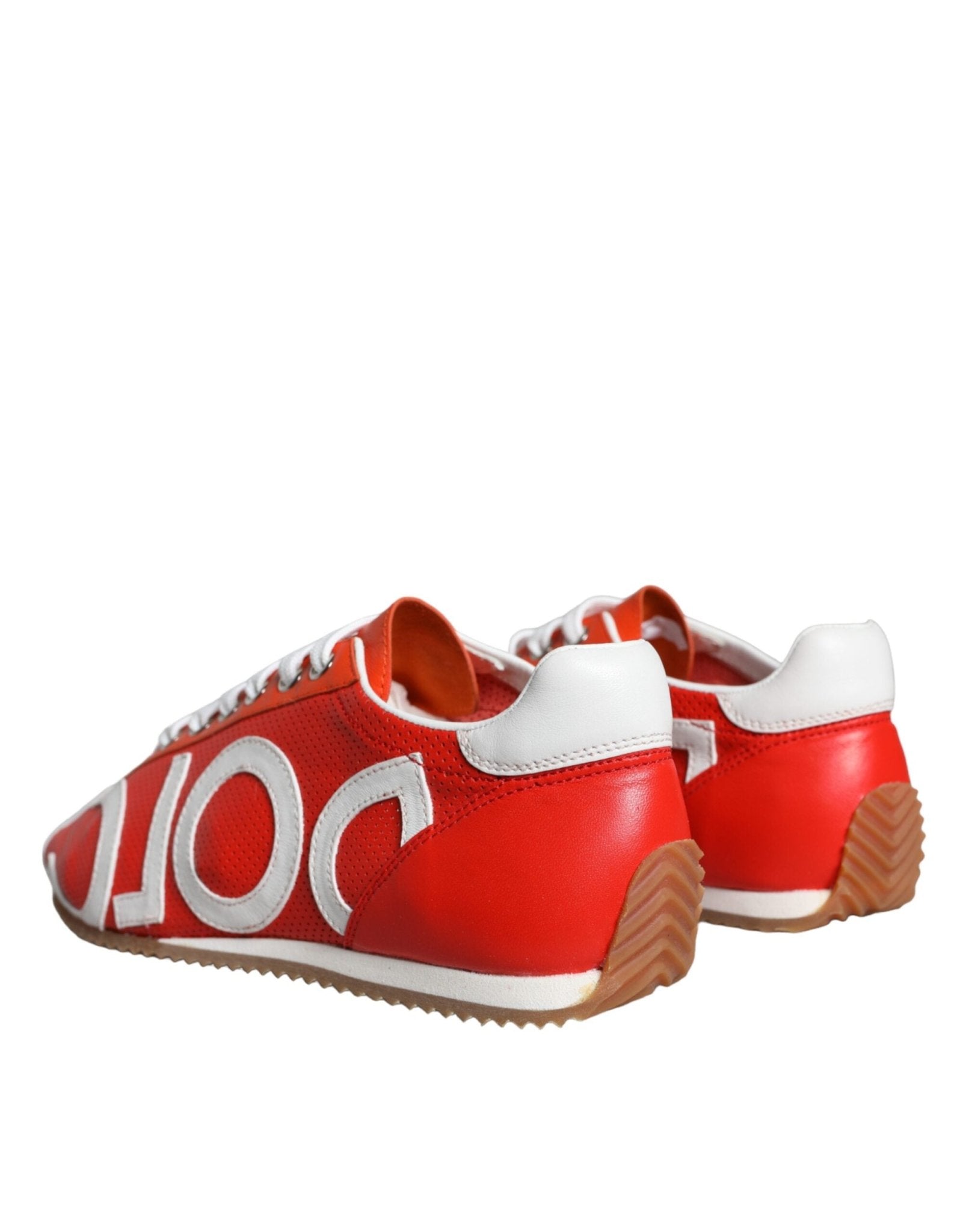 Dolce & Gabbana Red White Leather Logo Casual Sneakers Shoes - GET THE BRAND