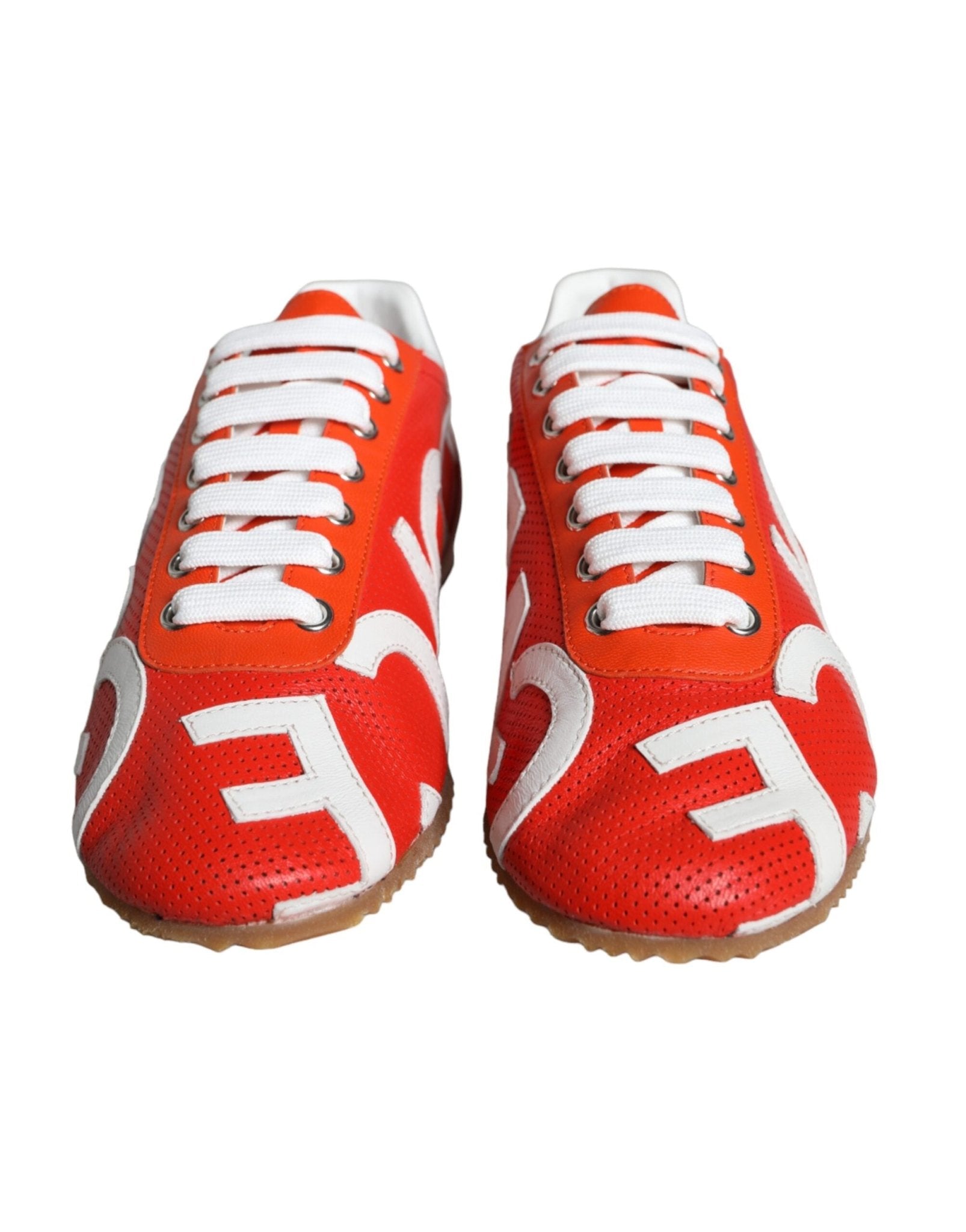 Dolce & Gabbana Red White Leather Logo Casual Sneakers Shoes - GET THE BRAND