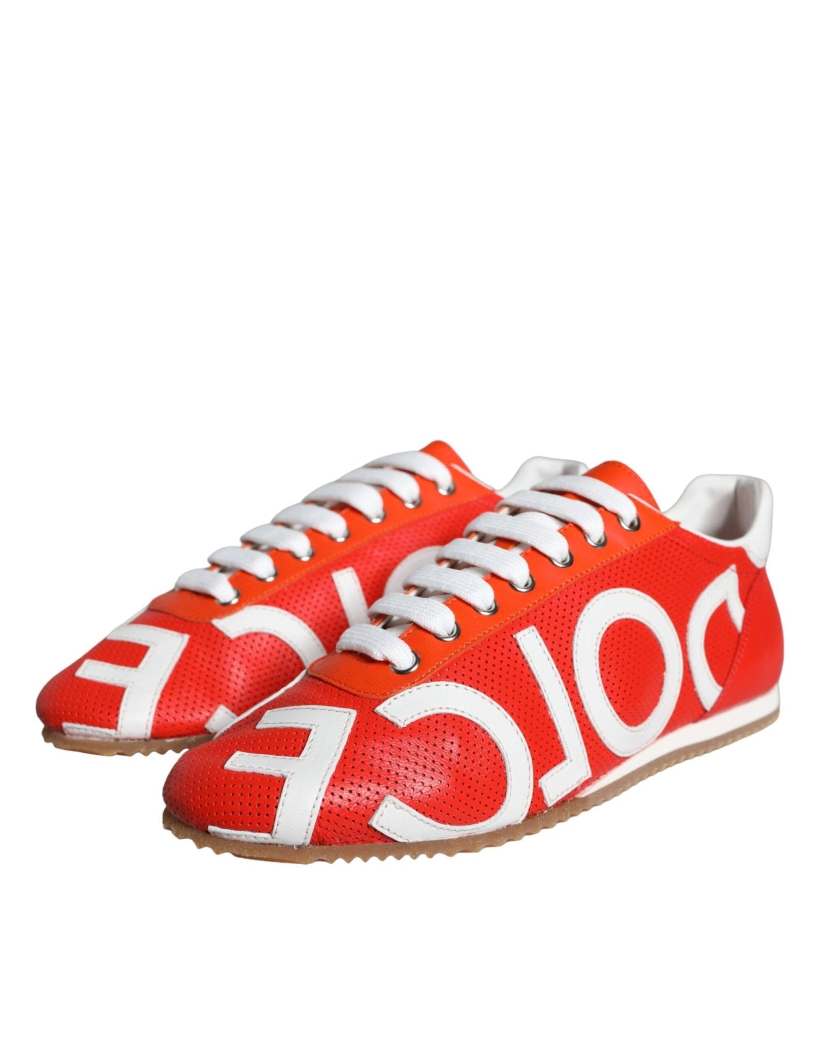 Dolce & Gabbana Red White Leather Logo Casual Sneakers Shoes - GET THE BRAND