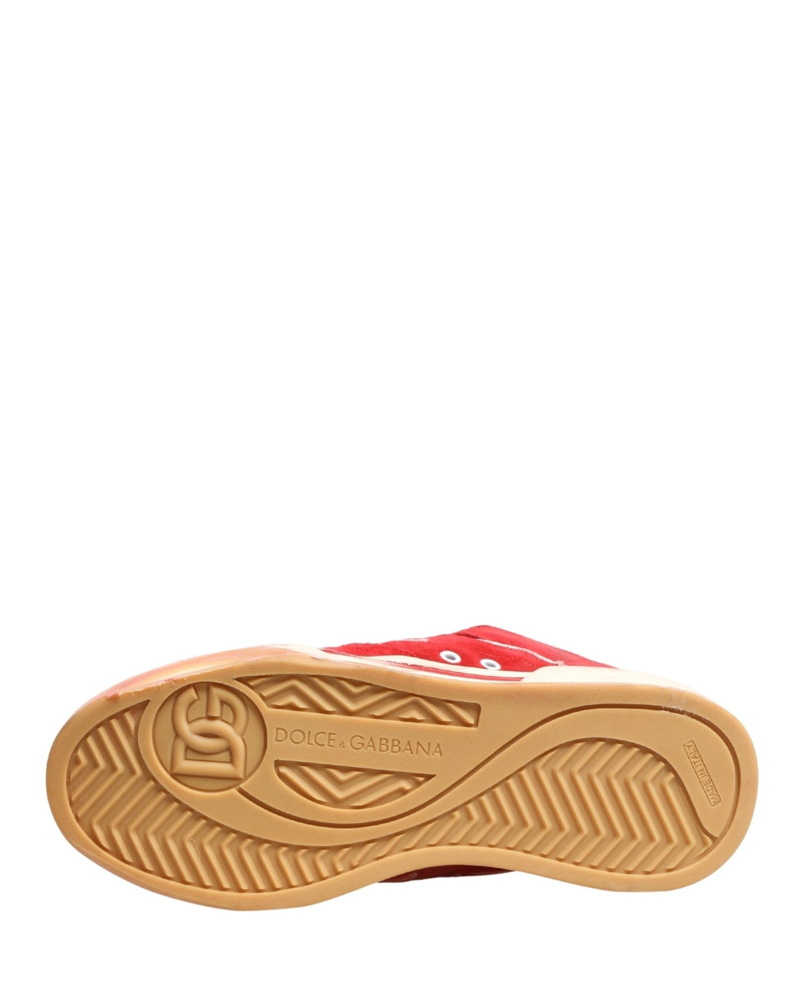 Dolce & Gabbana Red White Suede DG Logo Low Top Sneakers Shoes - GET THE BRAND