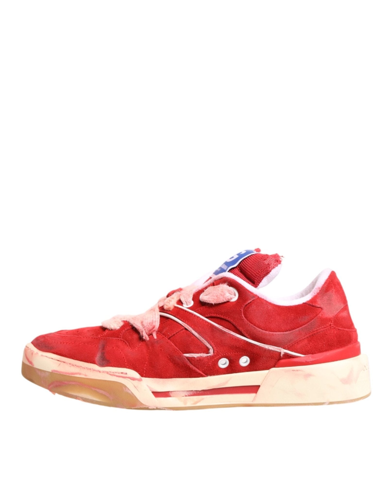Dolce & Gabbana Red White Suede DG Logo Low Top Sneakers Shoes - GET THE BRAND