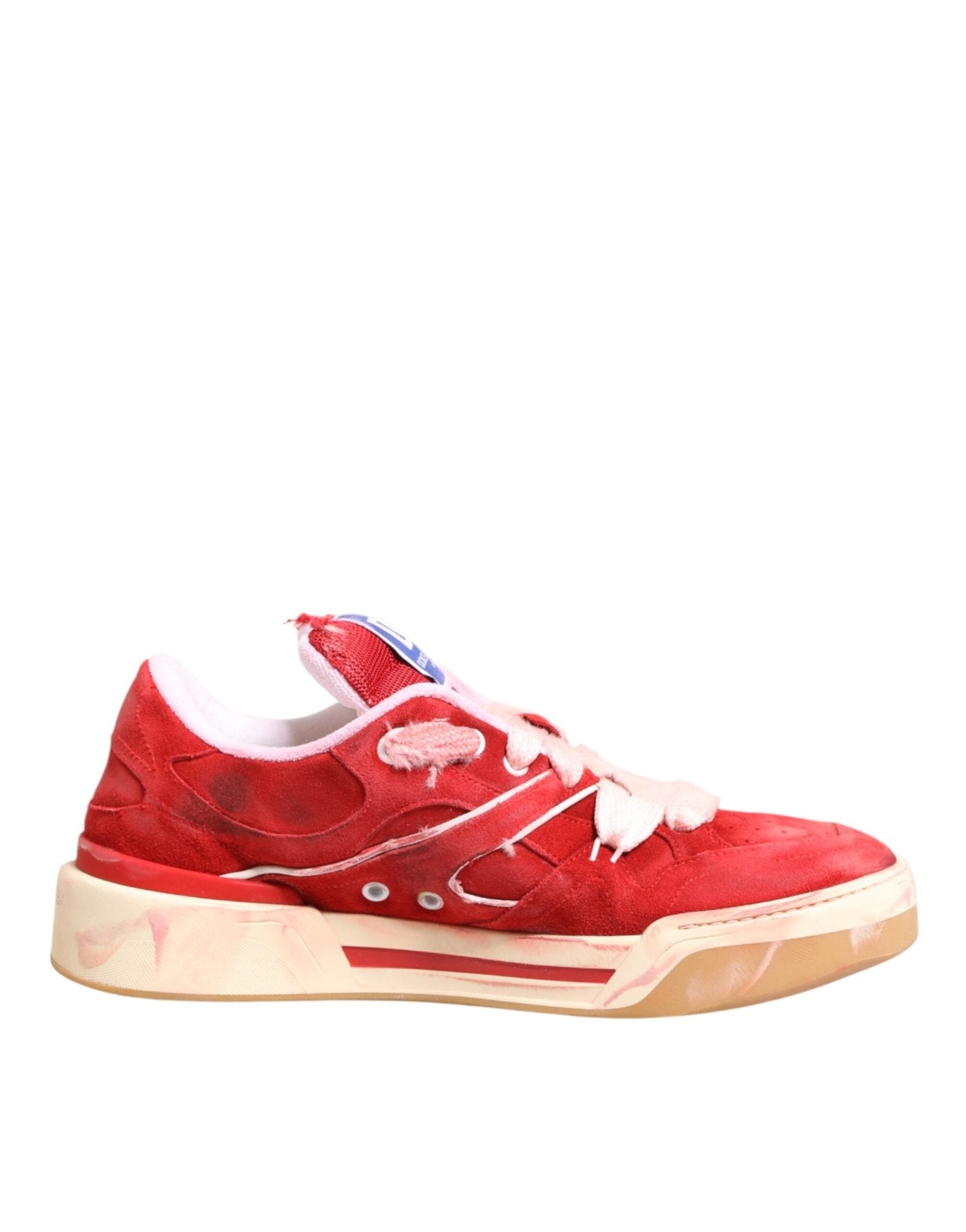 Dolce & Gabbana Red White Suede DG Logo Low Top Sneakers Shoes - GET THE BRAND