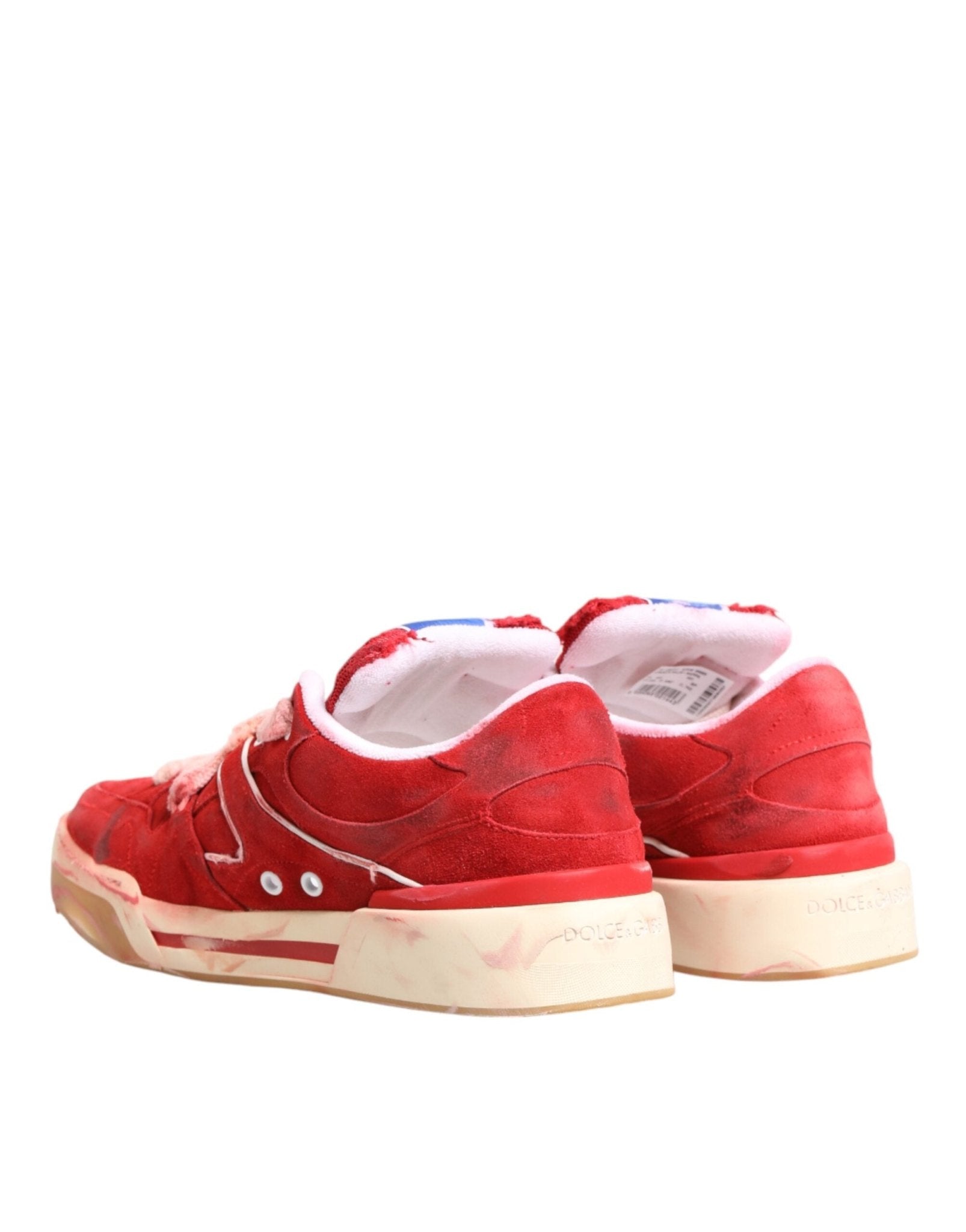 Dolce & Gabbana Red White Suede DG Logo Low Top Sneakers Shoes - GET THE BRAND