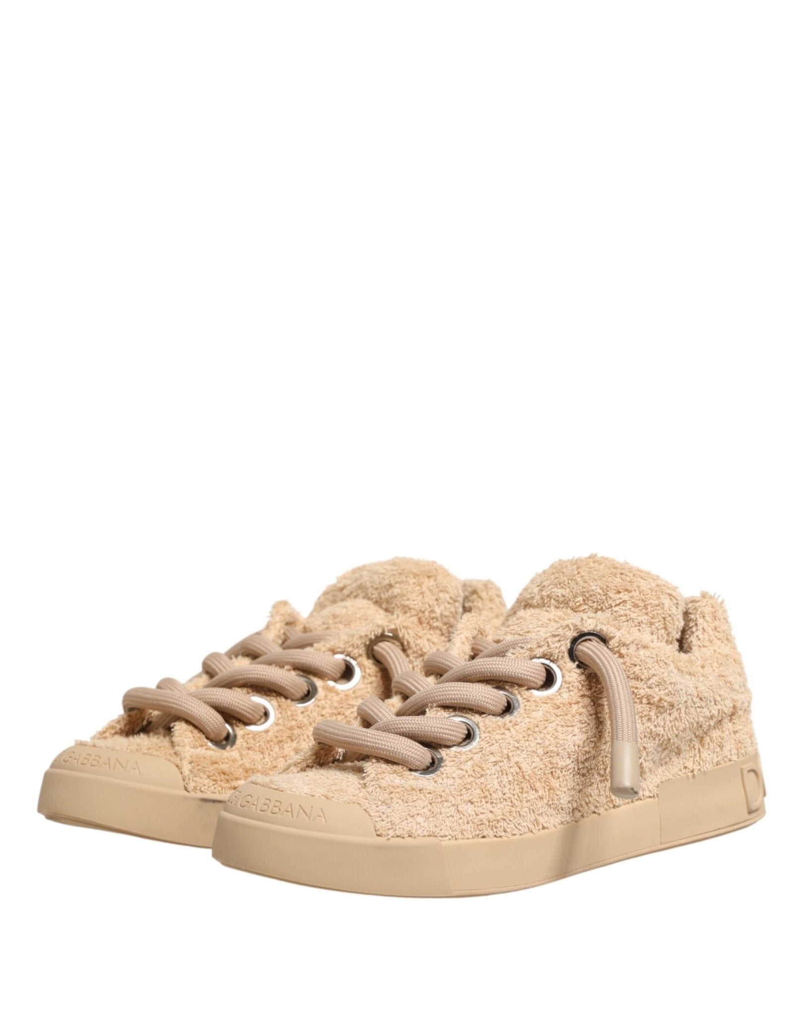 Dolce & Gabbana Shoes Beige Faux Shearling Low Top Sneakers - GET THE BRAND