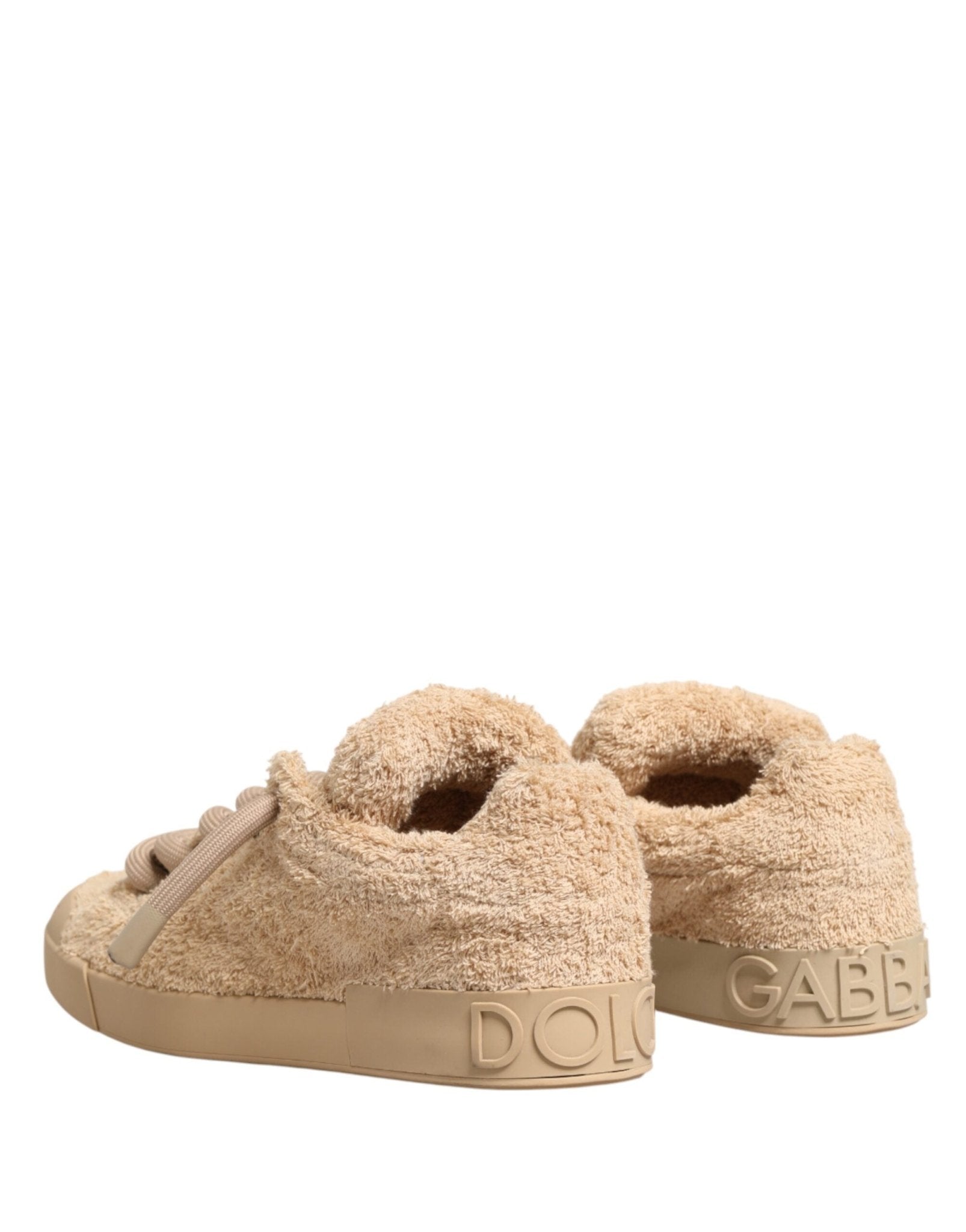 Dolce & Gabbana Shoes Beige Faux Shearling Low Top Sneakers - GET THE BRAND