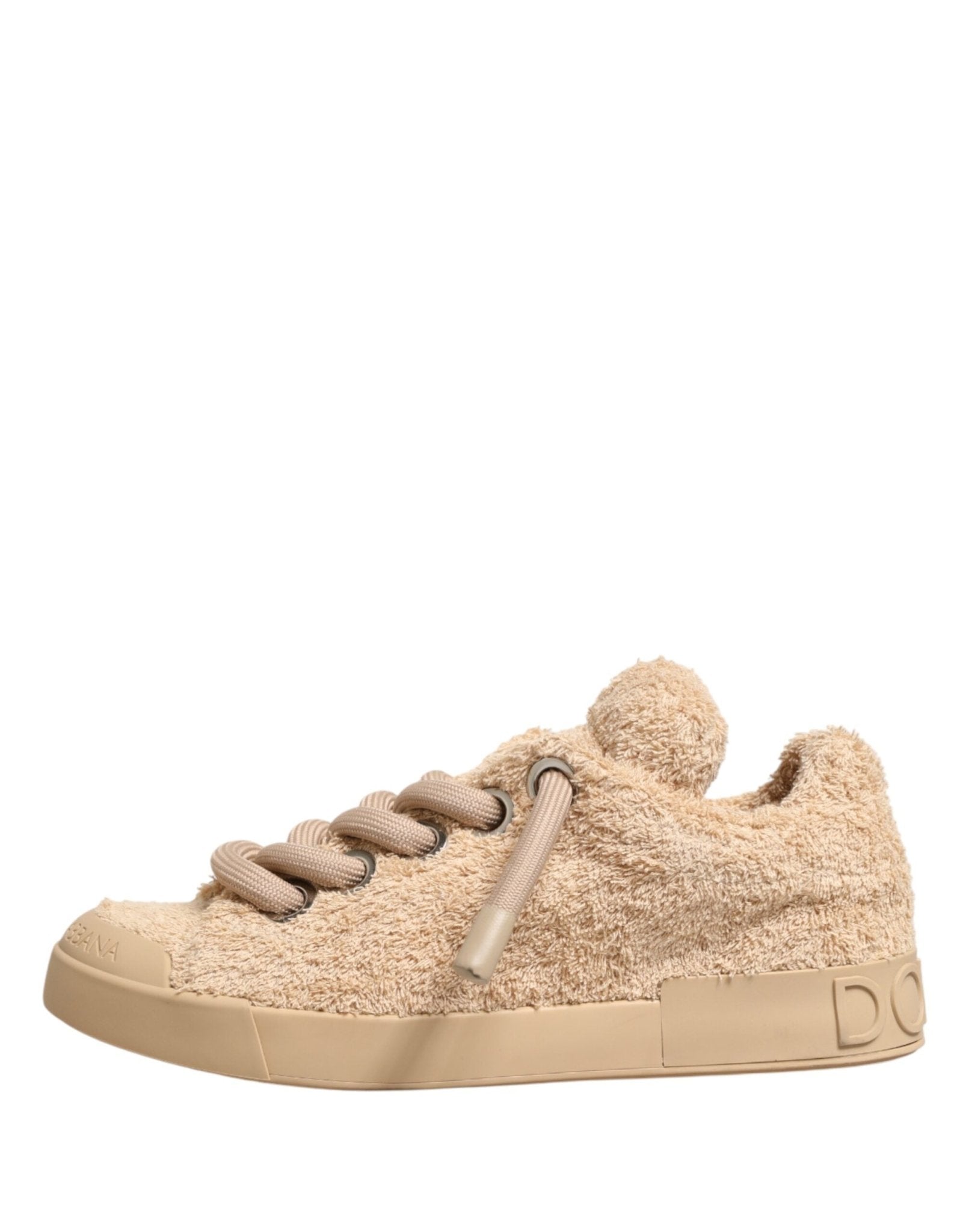 Dolce & Gabbana Shoes Beige Faux Shearling Low Top Sneakers - GET THE BRAND