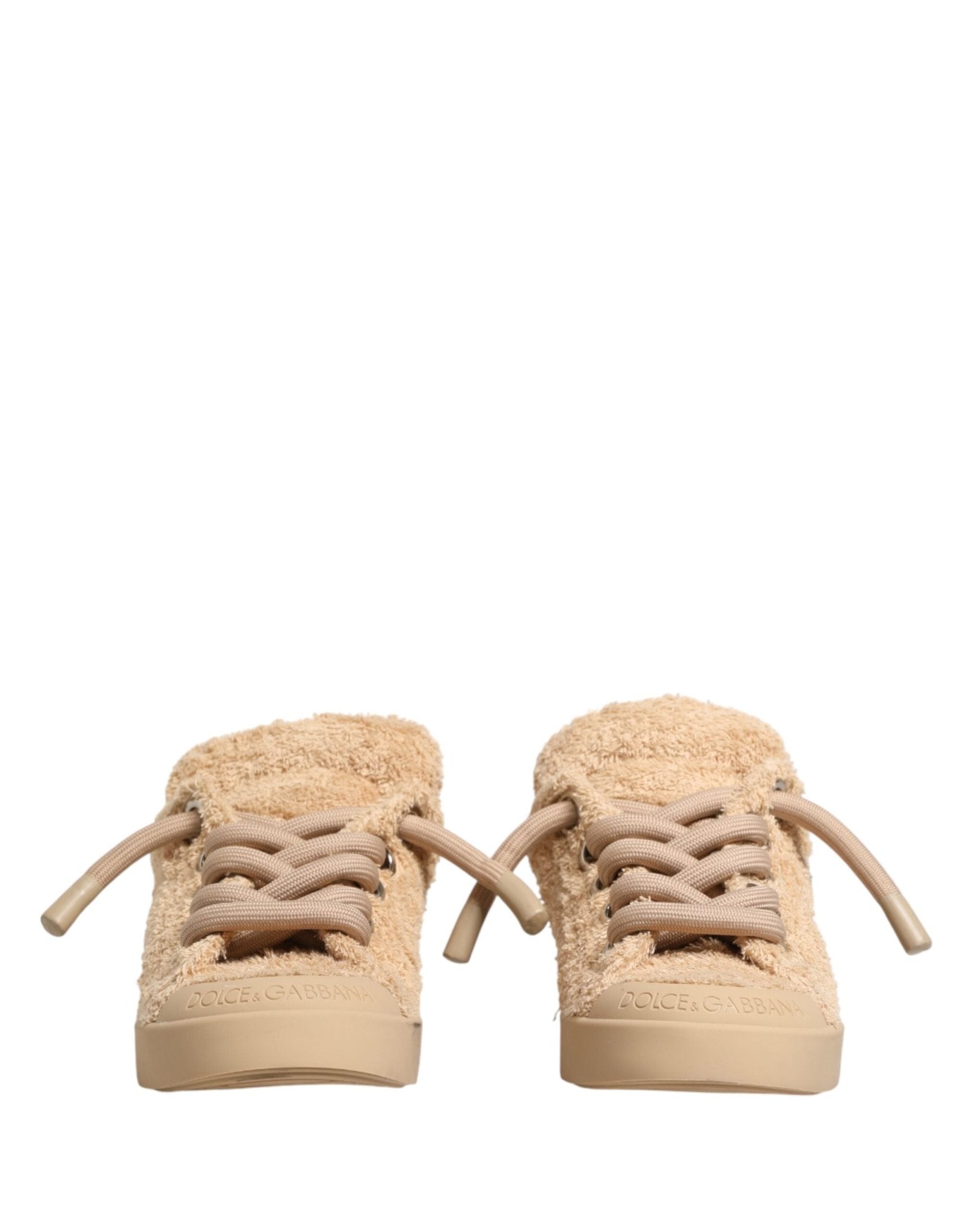 Dolce & Gabbana Shoes Beige Faux Shearling Low Top Sneakers - GET THE BRAND