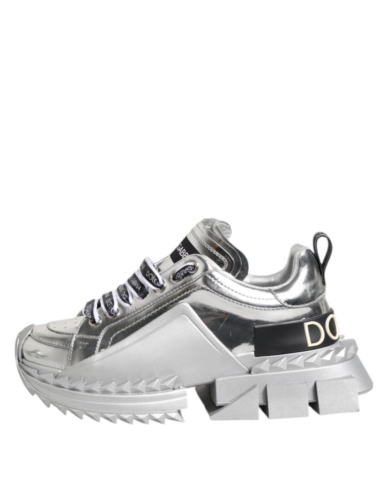 Dolce & Gabbana Silver Leather Super Queen Sneakers Shoes - GET THE BRAND