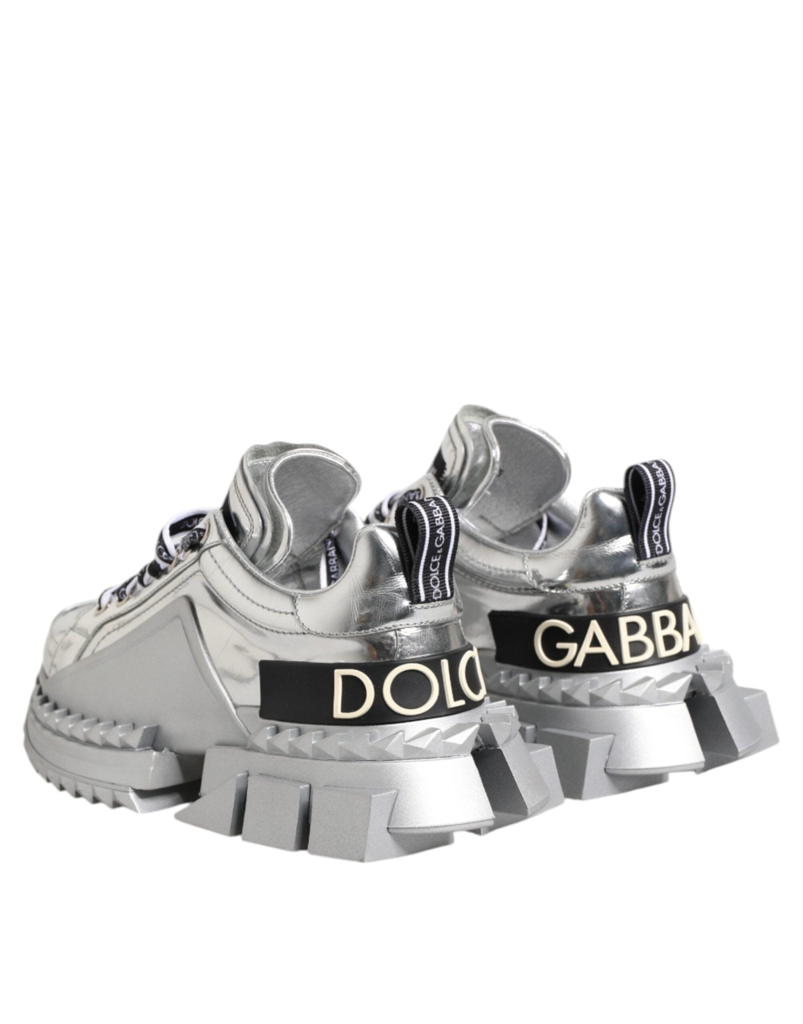 Dolce & Gabbana Silver Leather Super Queen Sneakers Shoes - GET THE BRAND
