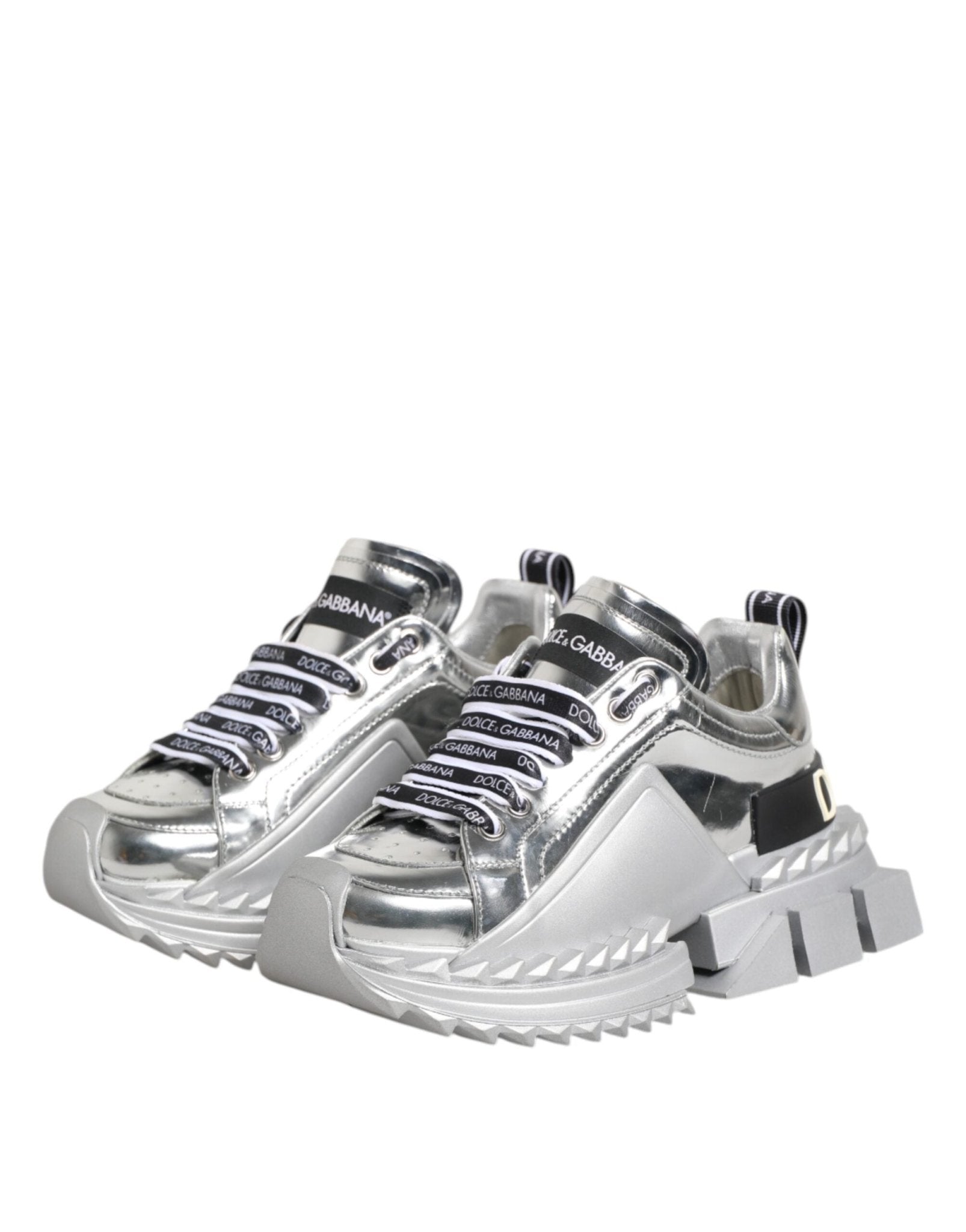 Dolce & Gabbana Silver Leather Super Queen Sneakers Shoes - GET THE BRAND