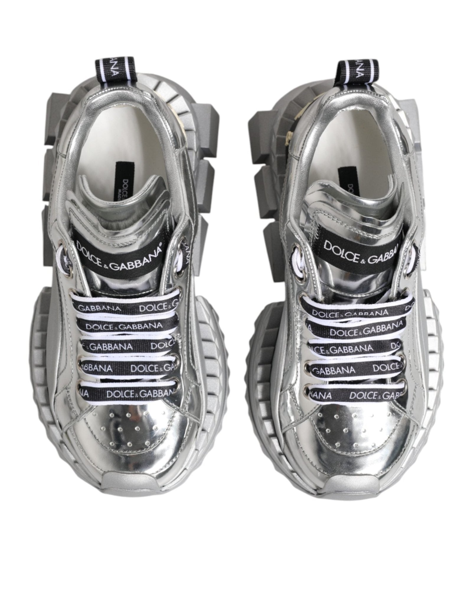 Dolce & Gabbana Silver Leather Super Queen Sneakers Shoes - GET THE BRAND