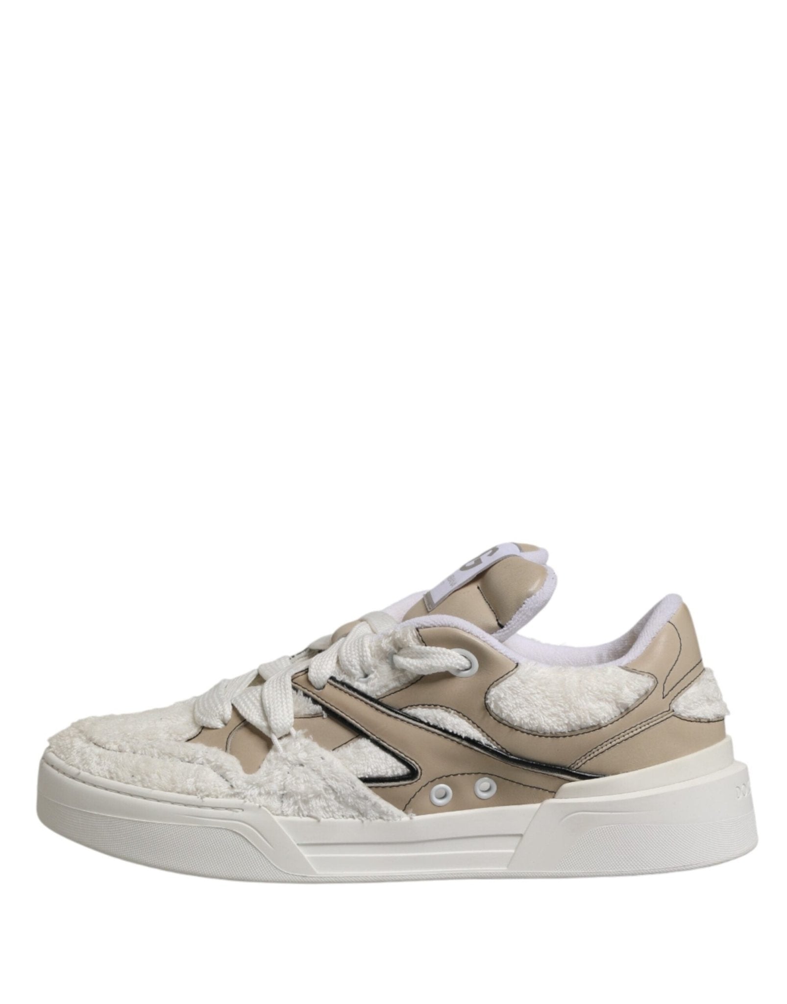 Dolce & Gabbana White Beige Faux Shearling Low Top Sneakers Shoes - GET THE BRAND