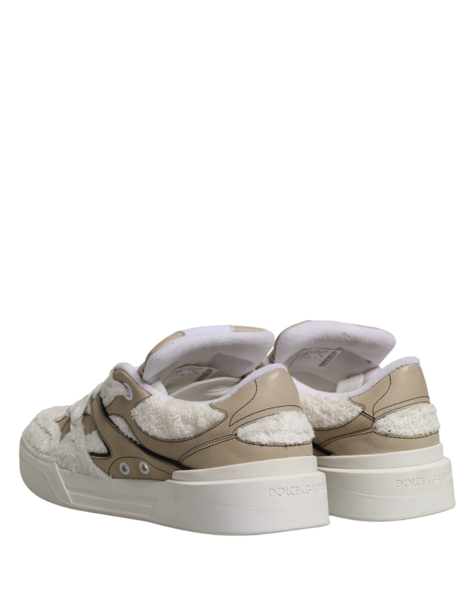 Dolce & Gabbana White Beige Faux Shearling Low Top Sneakers Shoes - GET THE BRAND