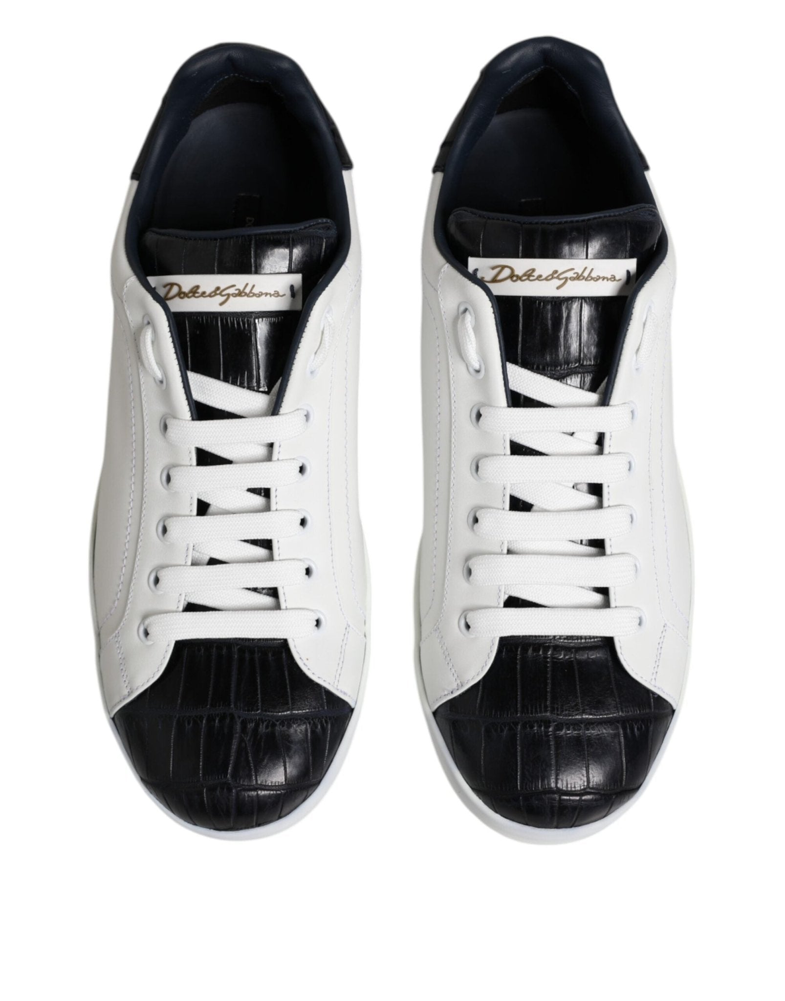 Dolce & Gabbana White Black Leather Portofino Sneaker Shoes - GET THE BRAND