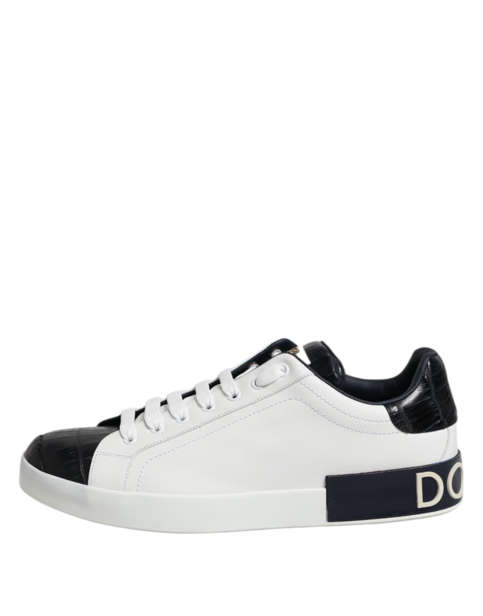 Dolce & Gabbana White Black Leather Portofino Sneaker Shoes - GET THE BRAND