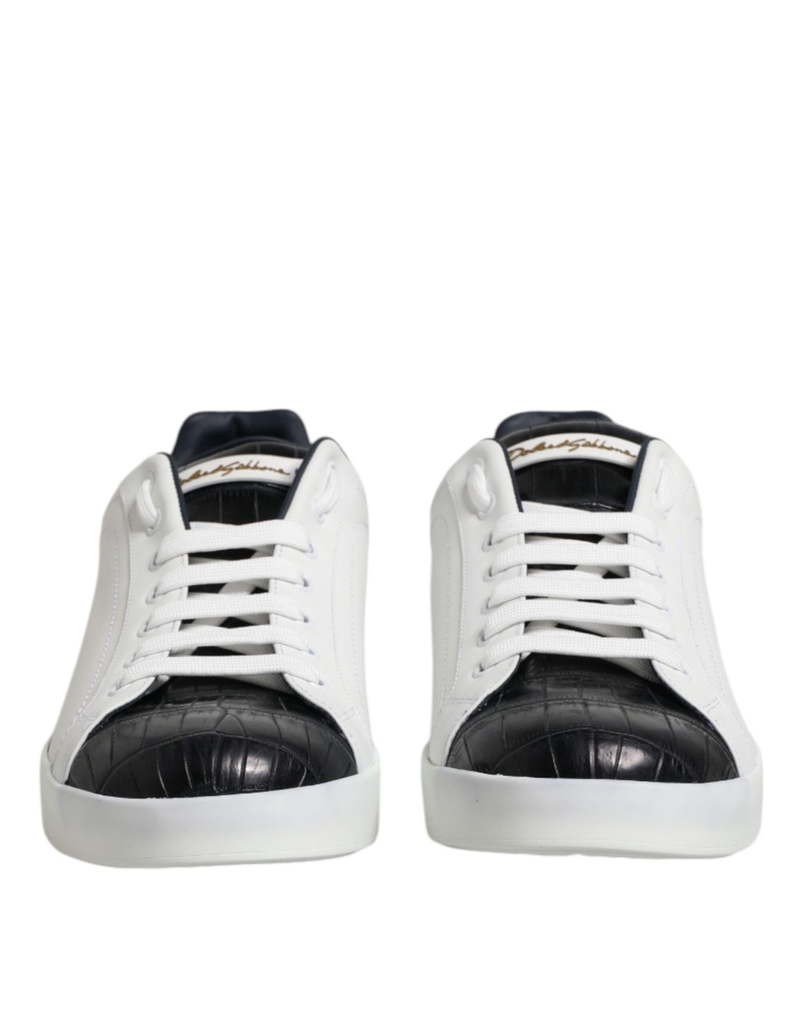 Dolce & Gabbana White Black Leather Portofino Sneaker Shoes - GET THE BRAND