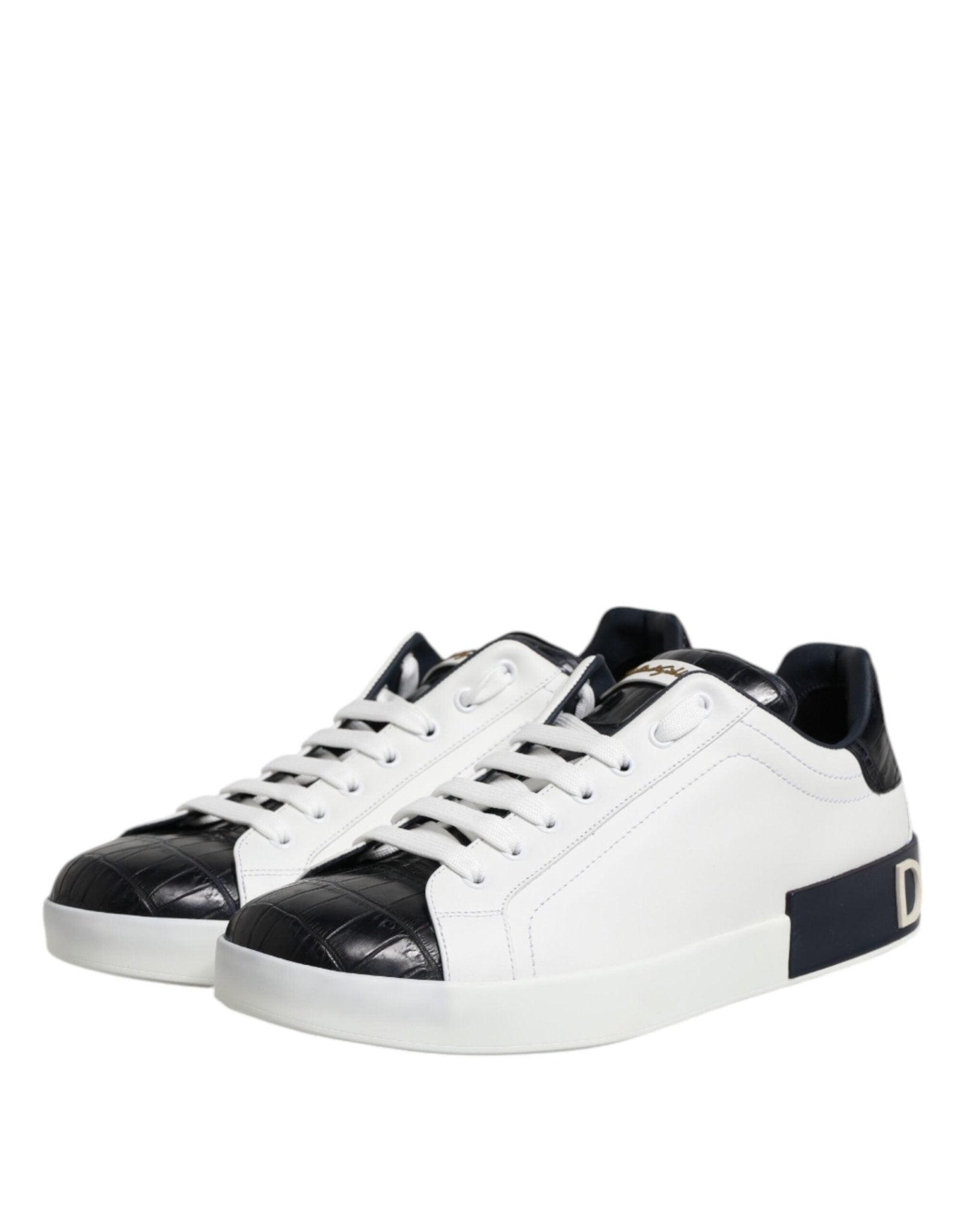 Dolce & Gabbana White Black Leather Portofino Sneaker Shoes - GET THE BRAND