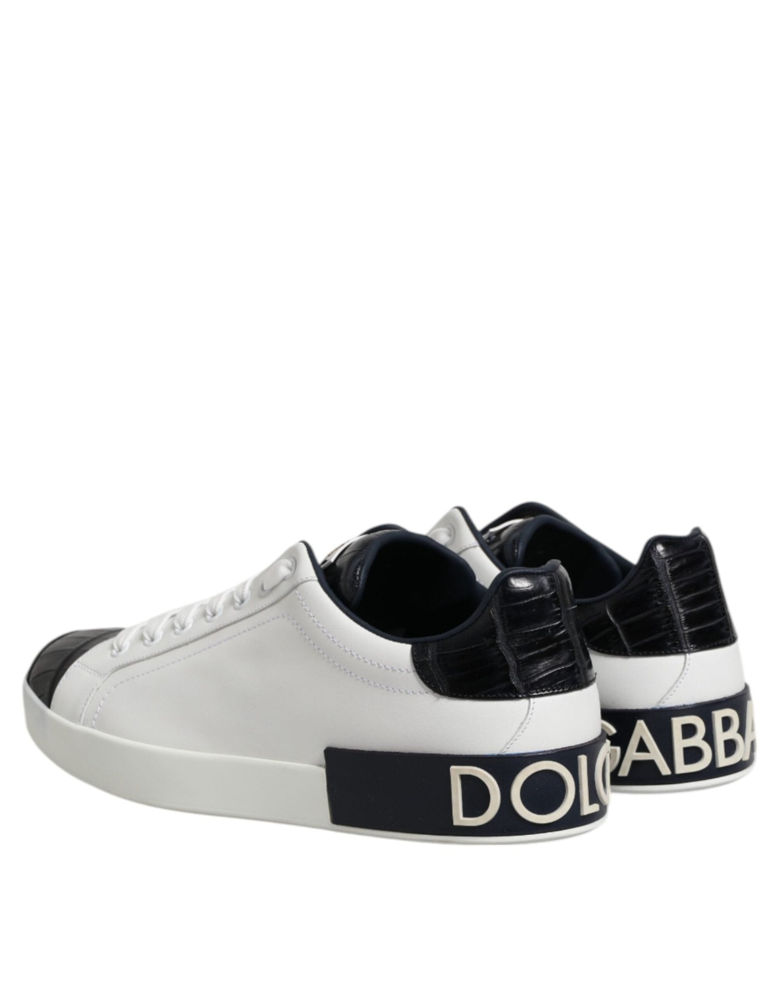 Dolce & Gabbana White Black Leather Portofino Sneaker Shoes - GET THE BRAND