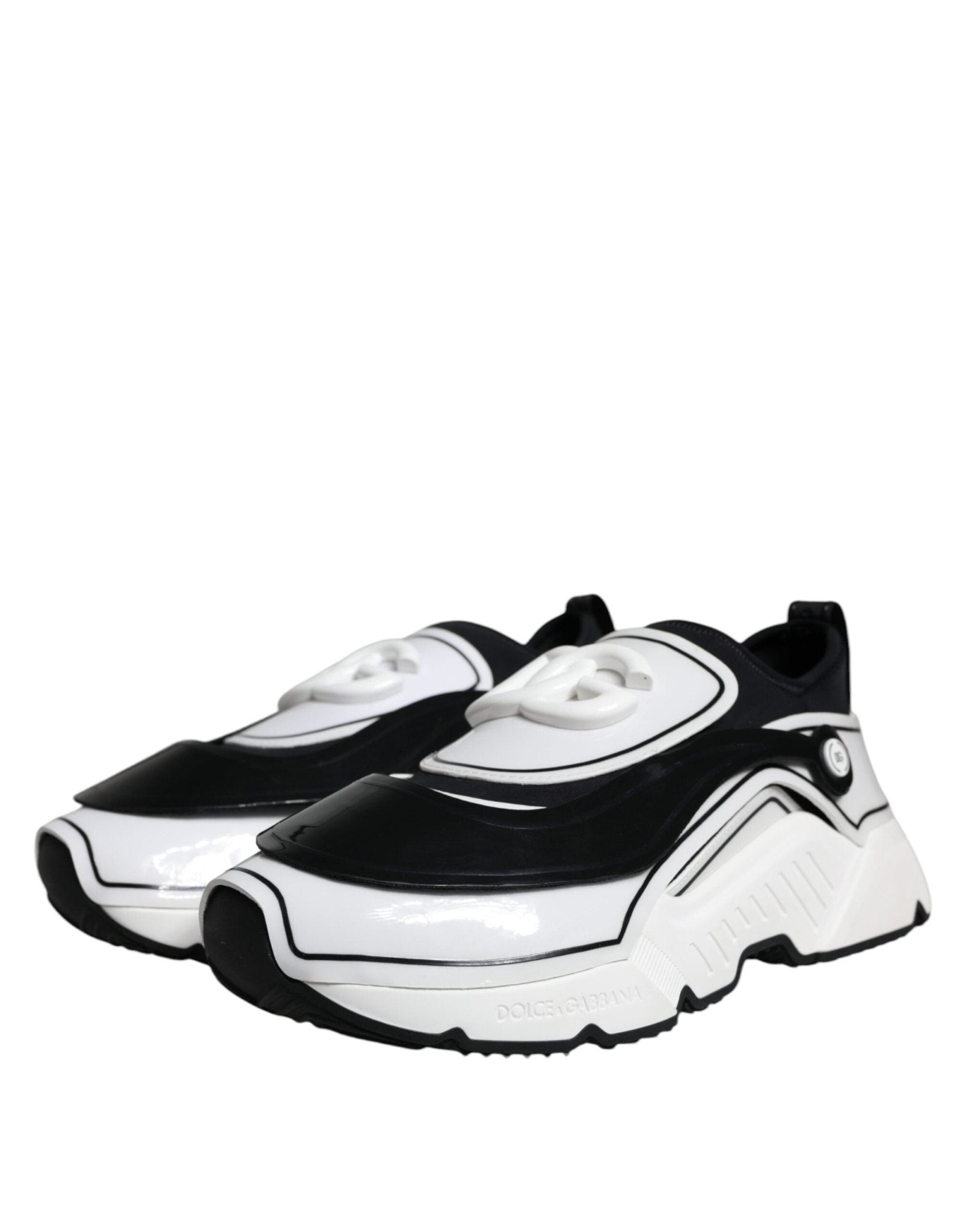 Dolce & Gabbana White Black Logo Plaque Daymaster Sneakers Shoes - GET THE BRAND