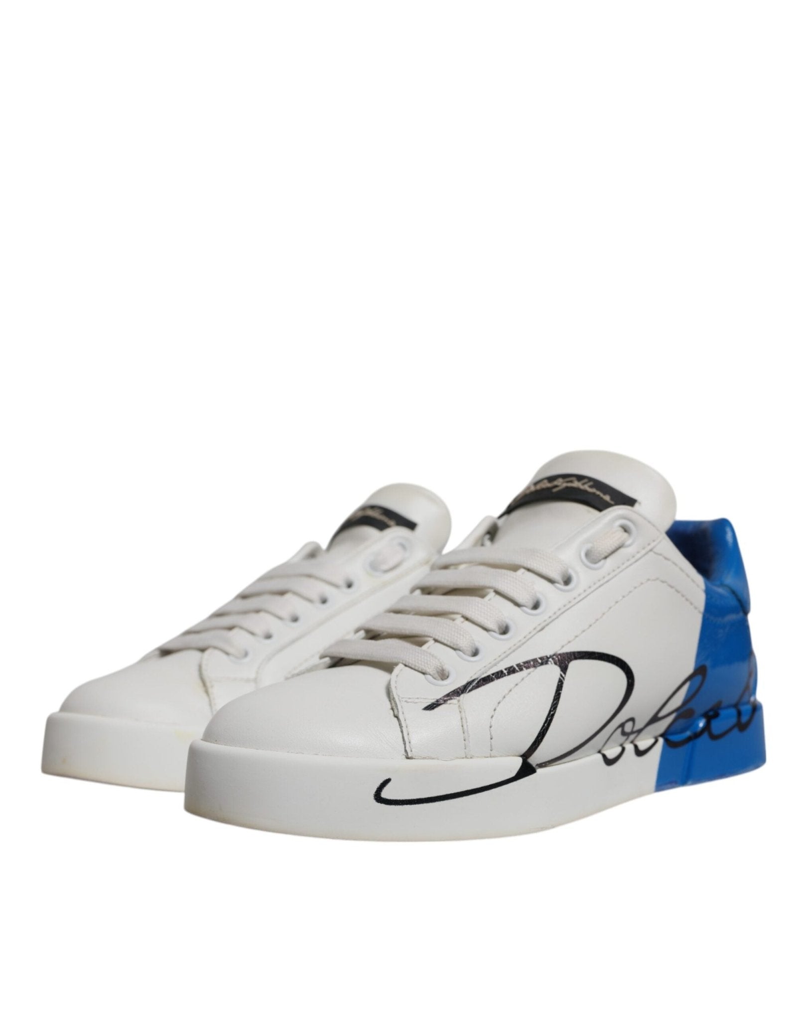 Dolce & Gabbana White Blue Logo Portofino Sneakers Shoes - GET THE BRAND