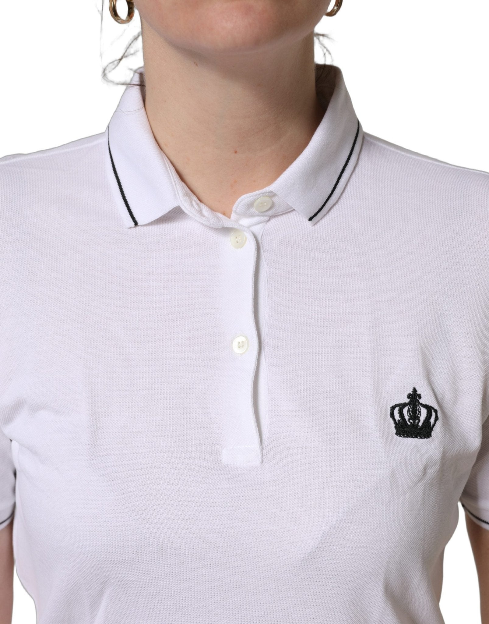 Dolce & Gabbana White Crown Cotton Short Sleeves Polo Top - GET THE BRAND