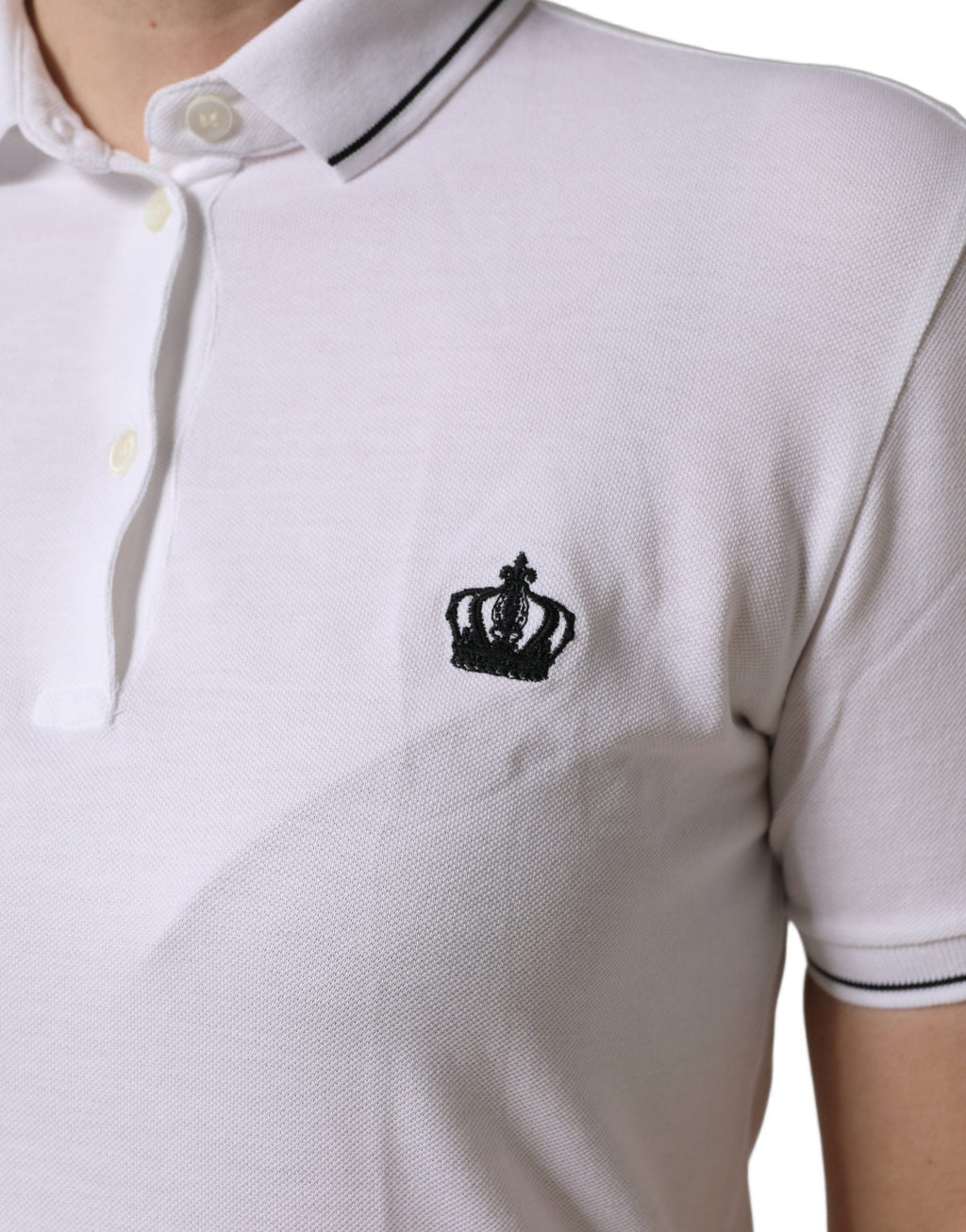 Dolce & Gabbana White Crown Cotton Short Sleeves Polo Top - GET THE BRAND