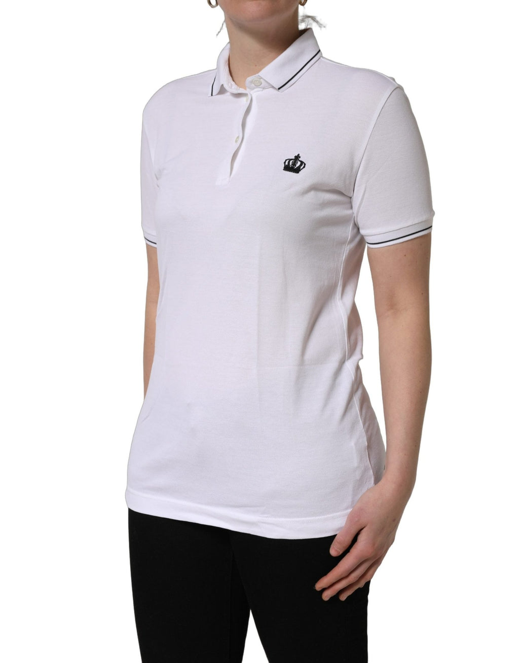 Dolce & Gabbana White Crown Cotton Short Sleeves Polo Top - GET THE BRAND