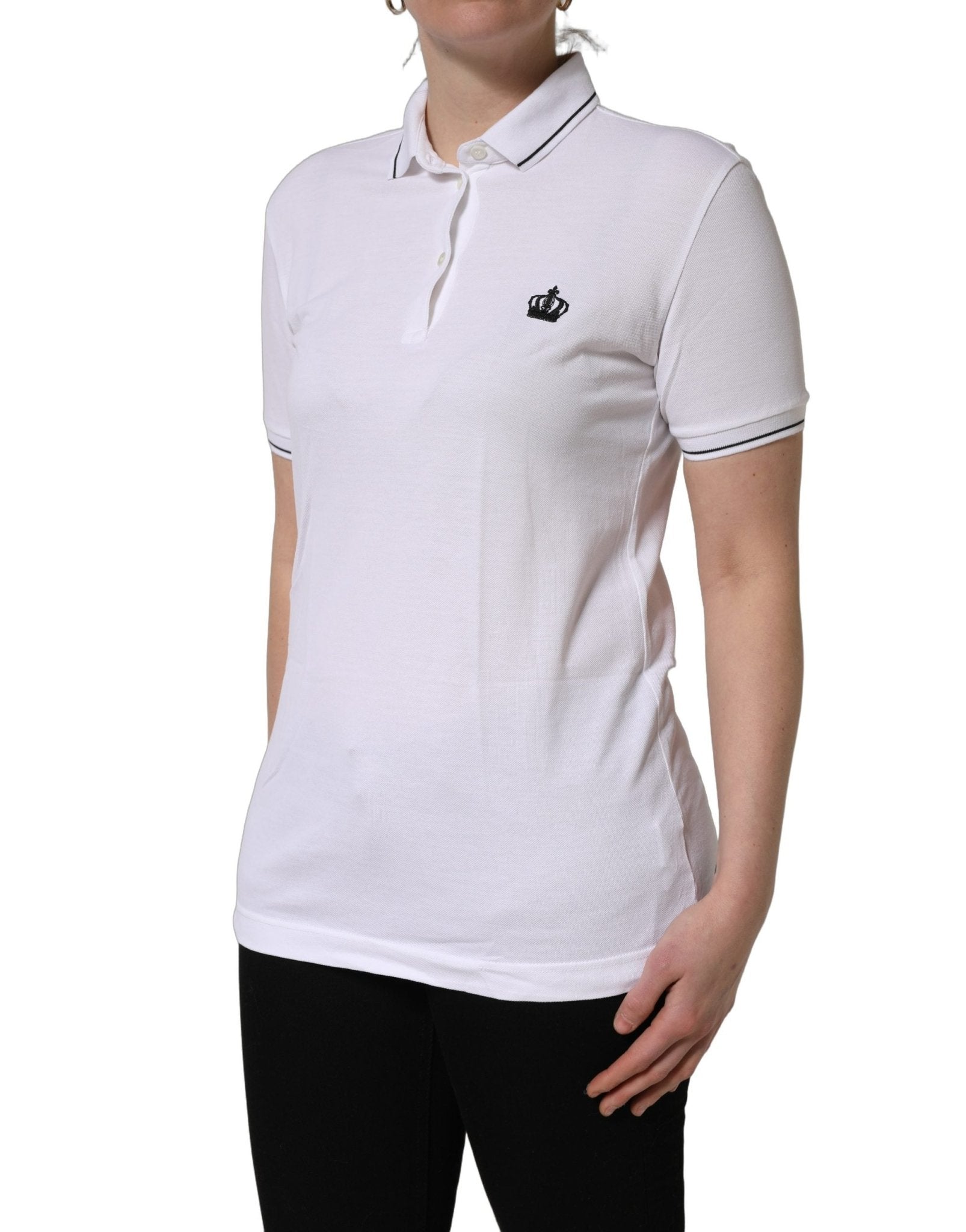 Dolce & Gabbana White Crown Cotton Short Sleeves Polo Top - GET THE BRAND