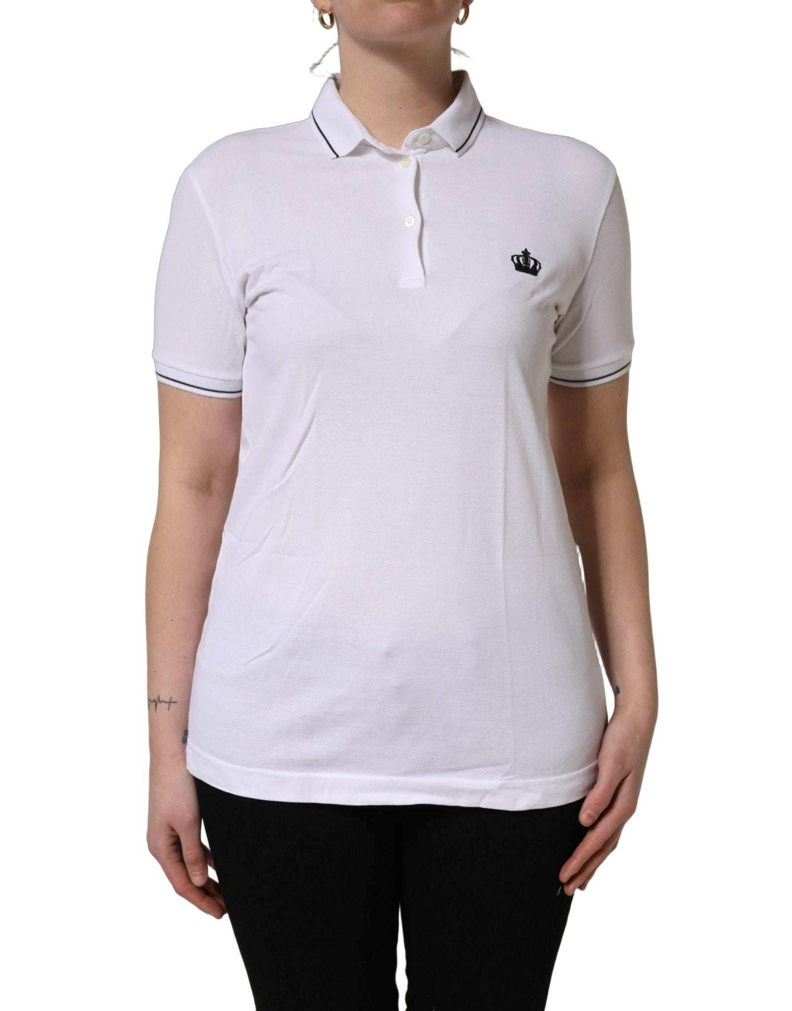 Dolce & Gabbana White Crown Cotton Short Sleeves Polo Top - GET THE BRAND