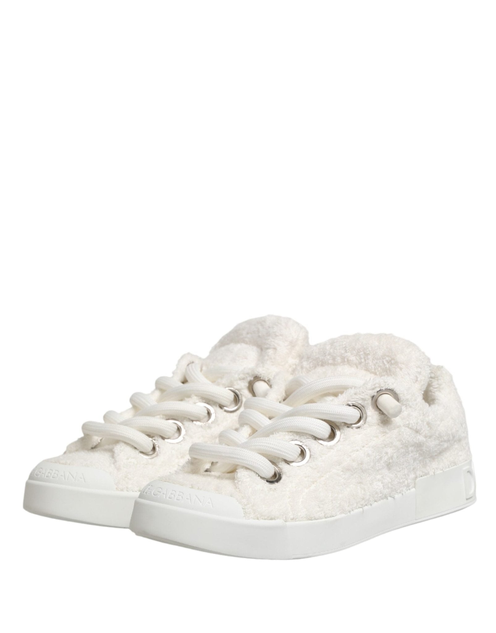 Dolce & Gabbana White Faux Shearling Low Top Sneakers Shoes - GET THE BRAND