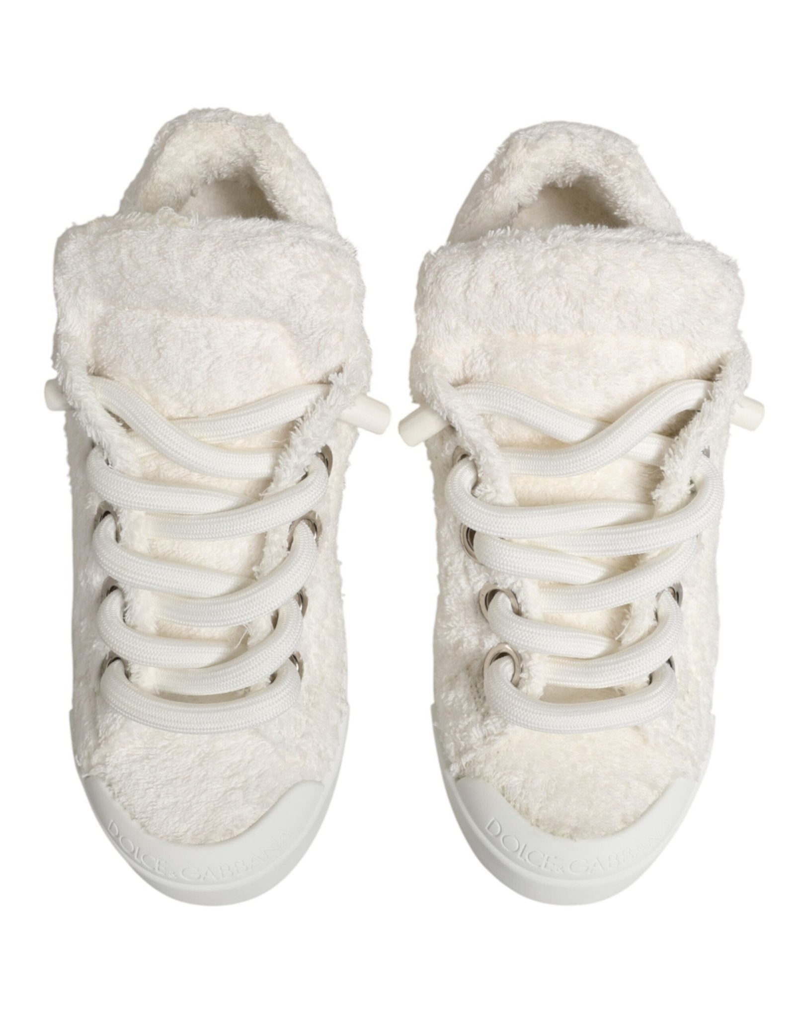 Dolce & Gabbana White Faux Shearling Low Top Sneakers Shoes - GET THE BRAND