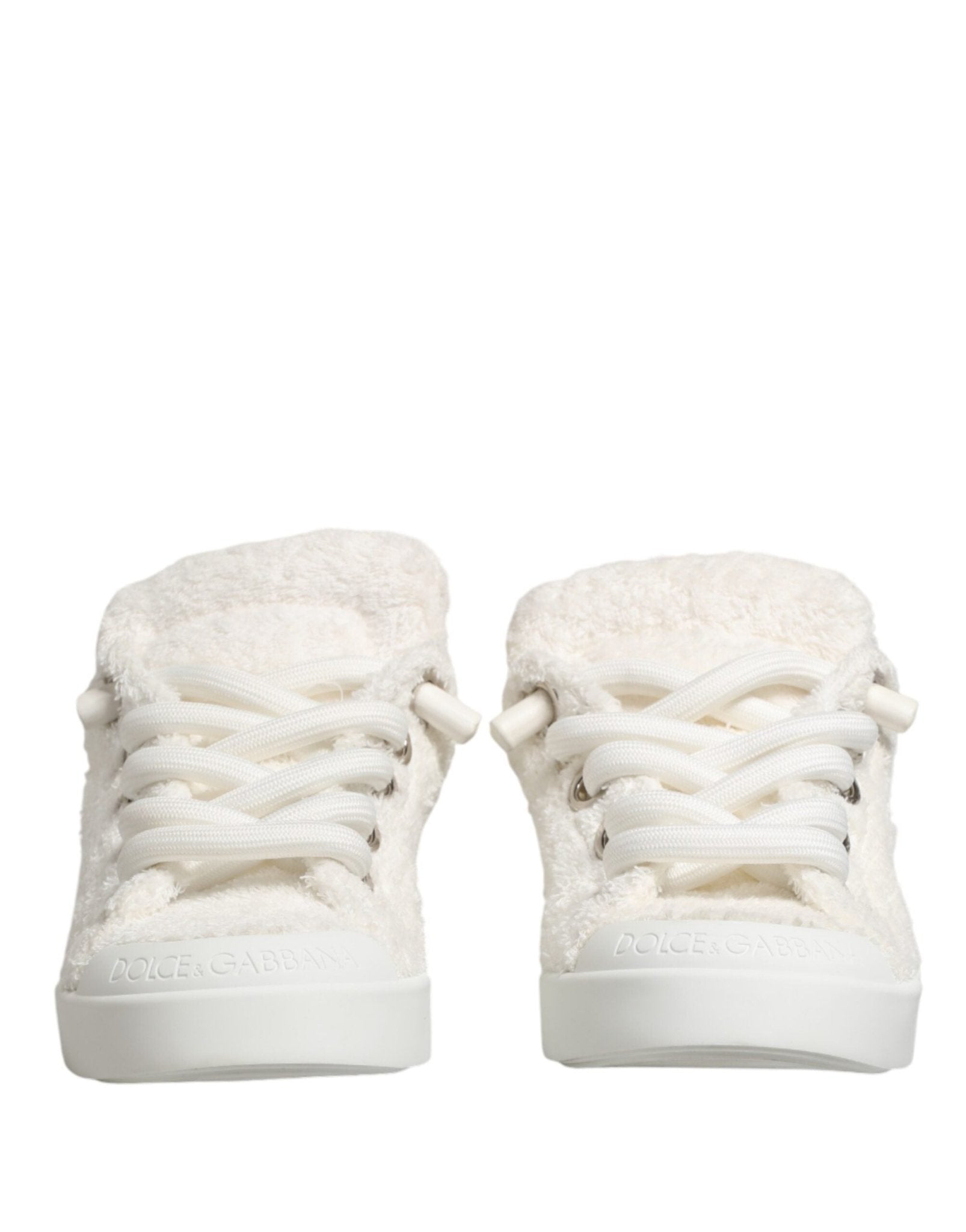 Dolce & Gabbana White Faux Shearling Low Top Sneakers Shoes - GET THE BRAND