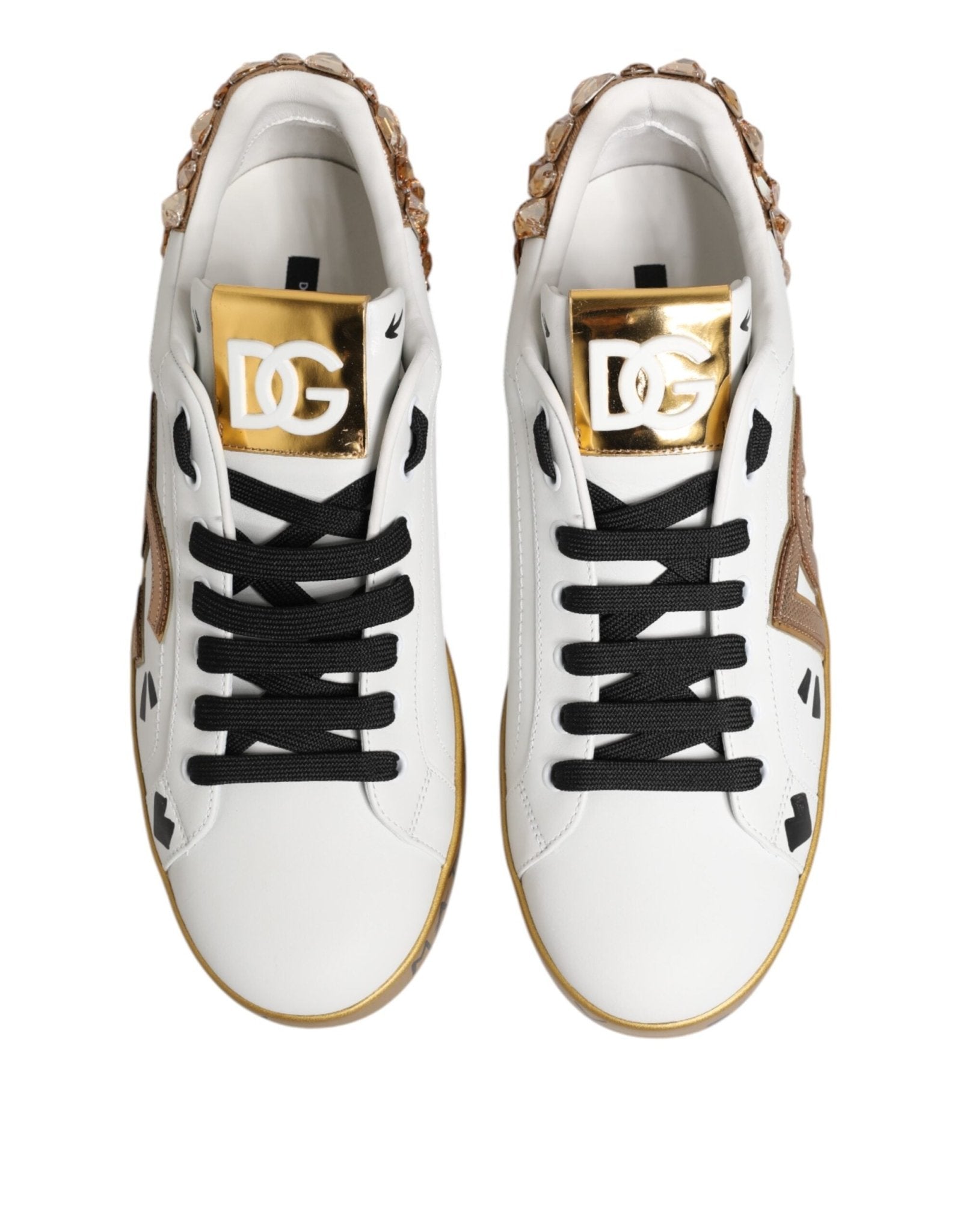 Dolce & Gabbana White Gold Crystal Portofino Sneakers Shoes - GET THE BRAND
