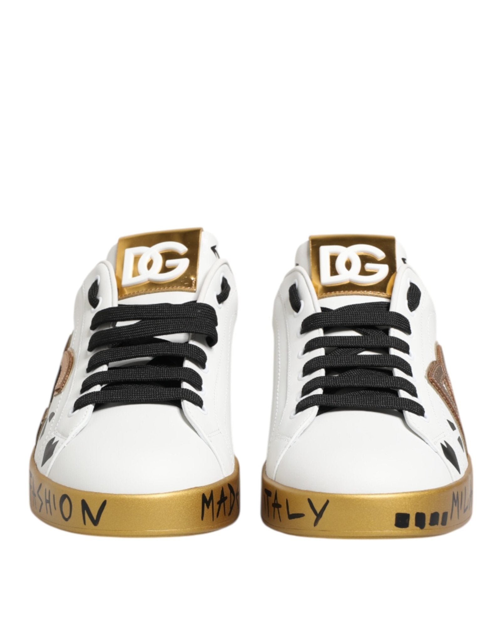 Dolce & Gabbana White Gold Crystal Portofino Sneakers Shoes - GET THE BRAND