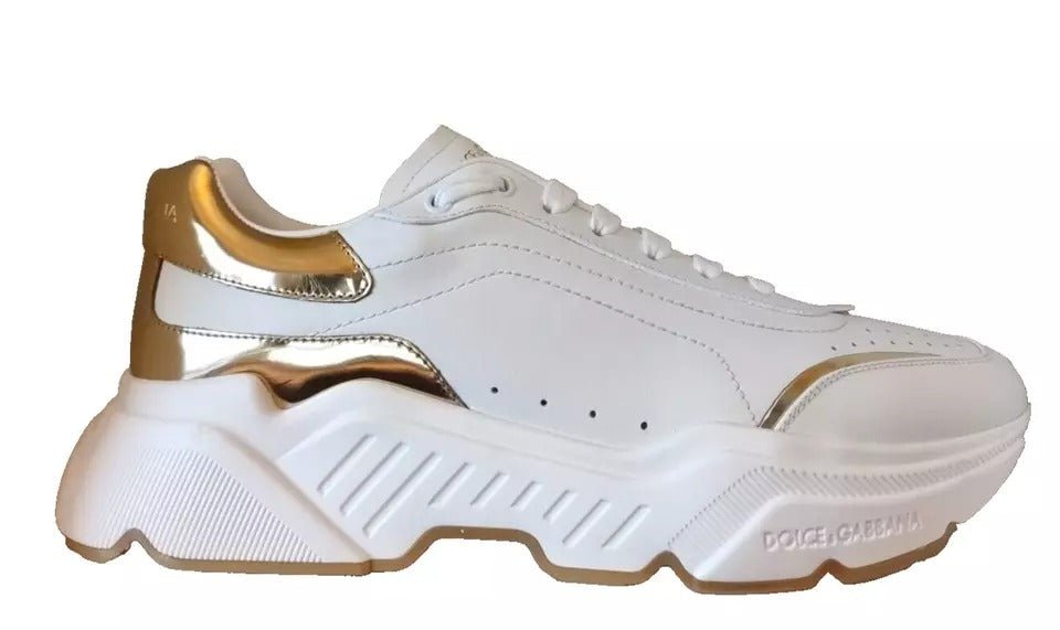 Dolce & Gabbana White Gold DAYMASTER Leather Sneakers Men Shoes - GET THE BRAND