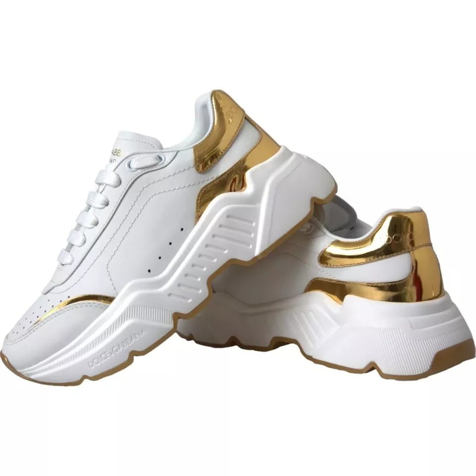 Dolce & Gabbana White Gold DAYMASTER Leather Sneakers Men Shoes - GET THE BRAND