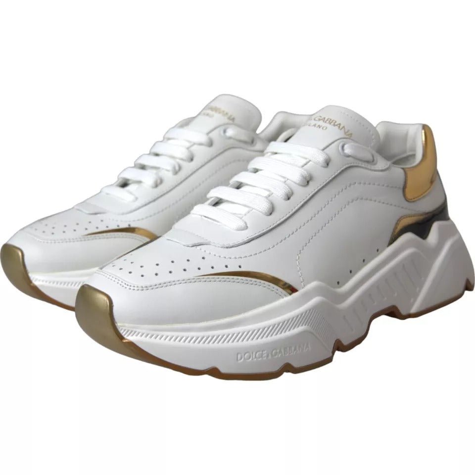 Dolce & Gabbana White Gold DAYMASTER Leather Sneakers Men Shoes - GET THE BRAND